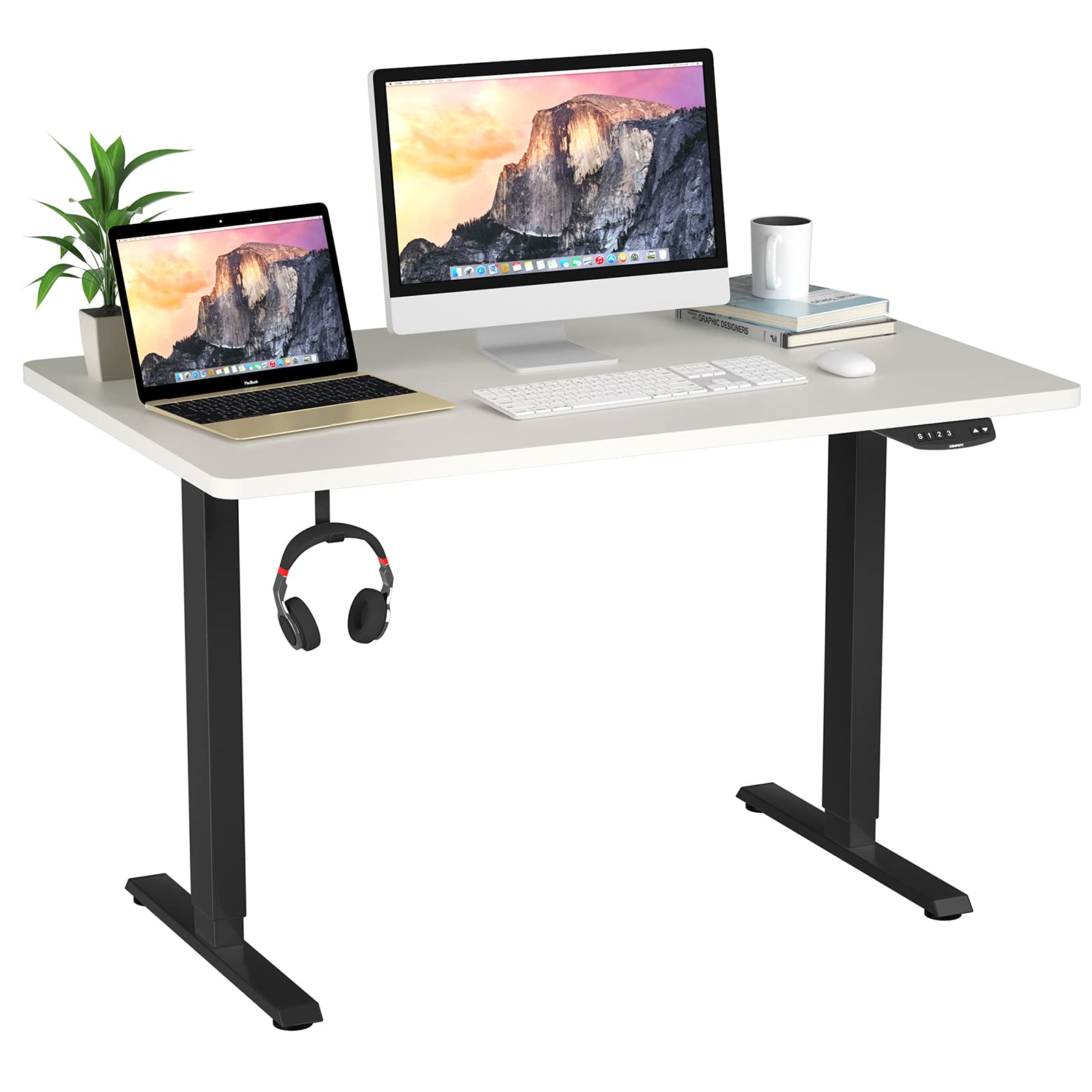 Tangkula 48 x 30 Inch Dual Motor Electric Standing Desk - Height Adjustable Sit Stand Workstation with 3-Position Memory Controller, 1