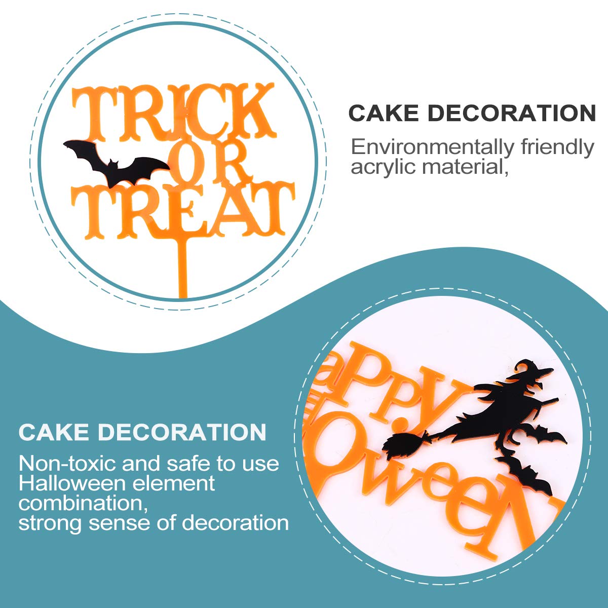 5pcs Halloween Acrylic Cake Toppers - Spooky Cake Decorations for Halloween Party, Birthday, Cupcake & Dessert Decorating