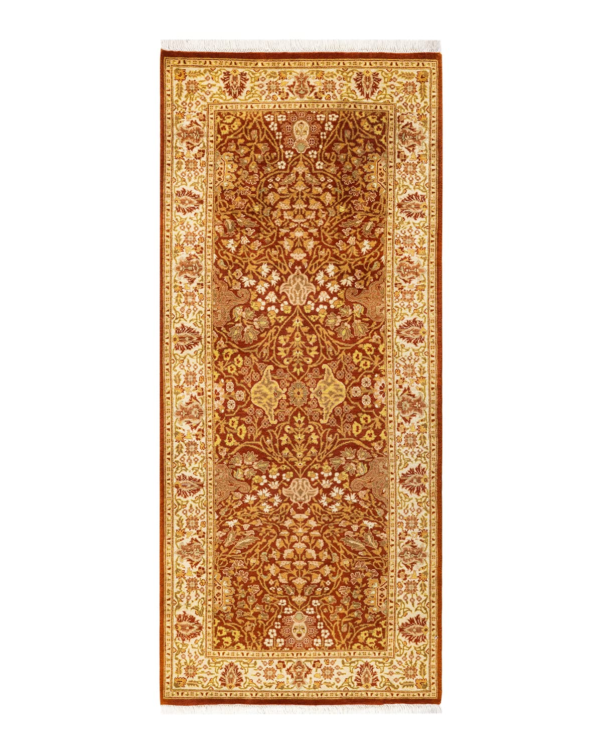 Handmade Wool Oriental Mogul Orange Runner Rug - Traditional Hand-Knotted Design for Living Room, Bedroom & Hallway Decor