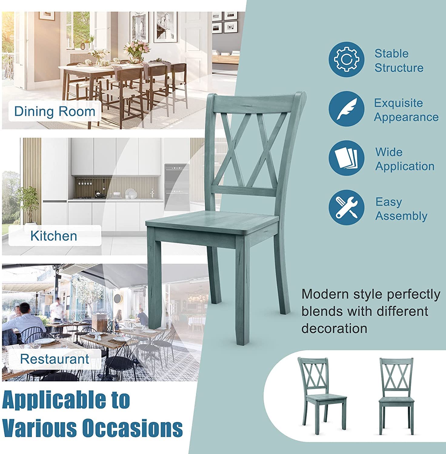 LDAILY Set of 2 Modern Mocha Dining Chairs - 18