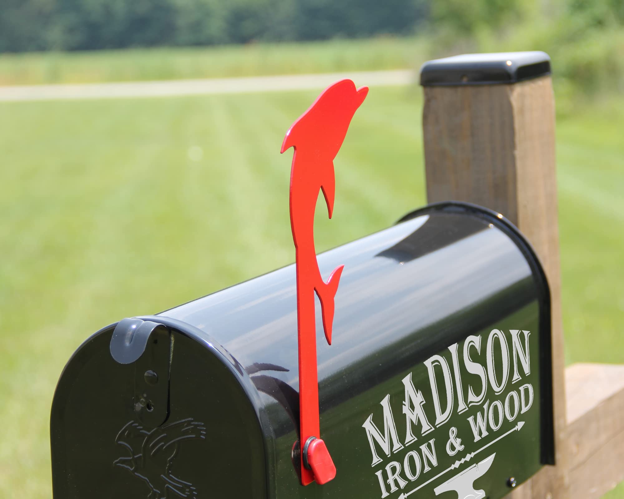 Decorative Metal Dolphin Mailbox Replacement Flag - Red, Madison Iron and Wood Design | Perfect for Coastal, Beach House, or Garden Mailbox Decoration (Hardware Not Included)