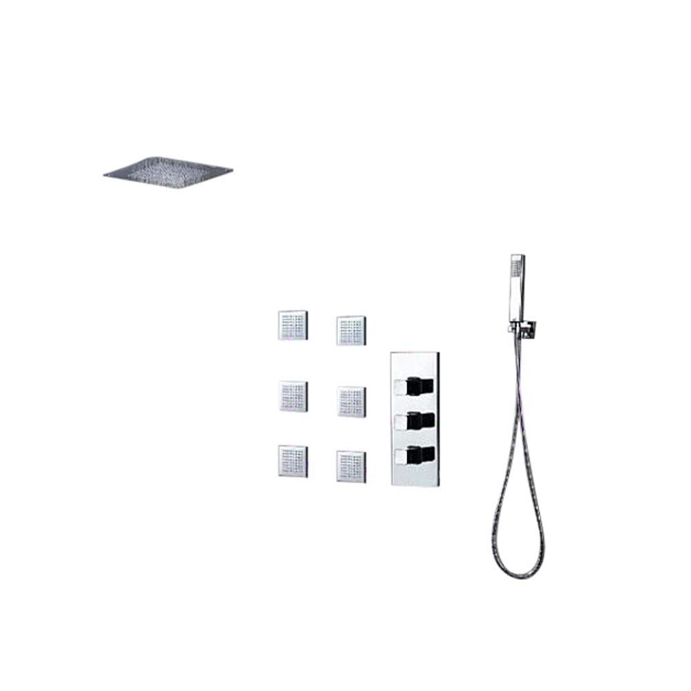 40 Inch LED Rainfall Shower Head with Temperature Sensor & Handheld Spray - Brushed Nickel Ceiling Mount Shower System for Spa-Like Experience - Perfect for Master Bathroom & Luxury Hotel Renovation - 5 Year Warranty