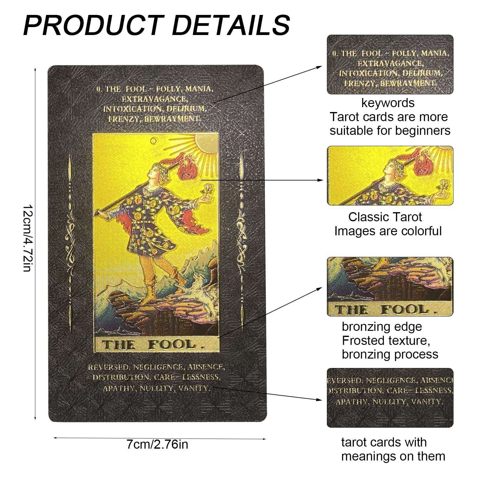 IXIGER Classic Tarot Cards Deck with Guide Book - 78 Cards for Beginners, Future Telling & Divination - Black Tarot Deck with Meanings on Each Card - Perfect for Meditation, Self-Discovery & Spiritual Guidance