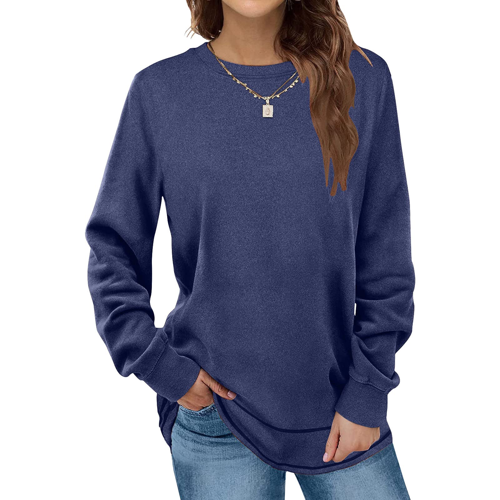 PBNBP Women's Long Sleeve Tunic Tops - Fall Fashion Crewneck Sweatshirt with Curved Hem | Soft Casual Shirts for Leggings | Perfect for Work, Weekend & Layering