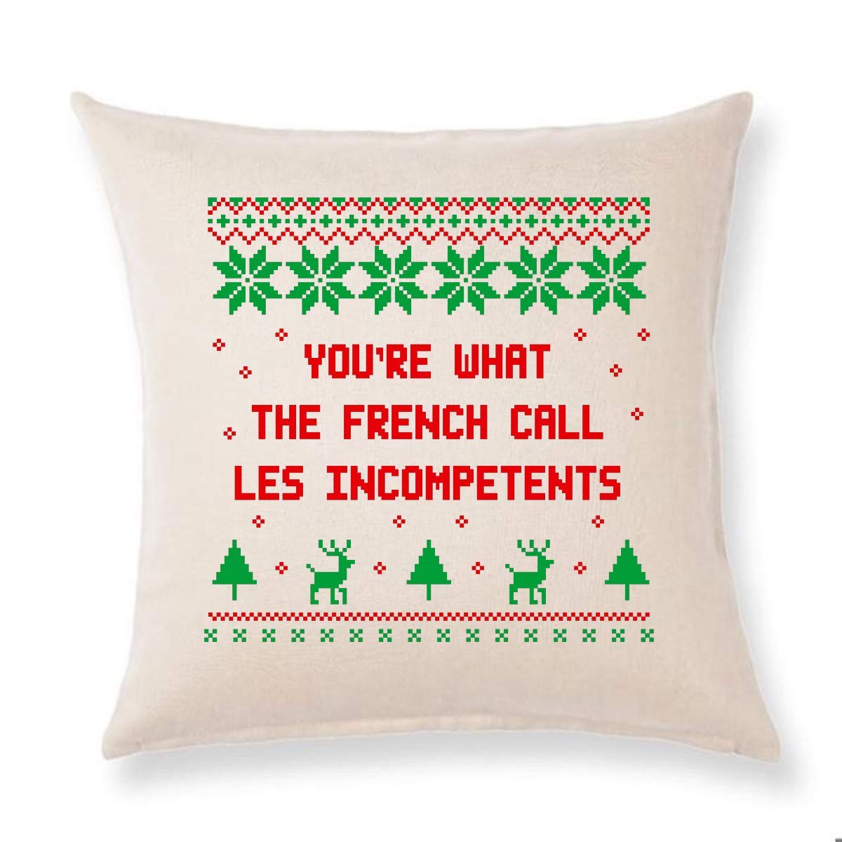 Funny Classic Christmas Movies Pillow Cover - Les Incompetents Quote - Farmhouse Décor for Sofa, Bed & Holiday Home Decor