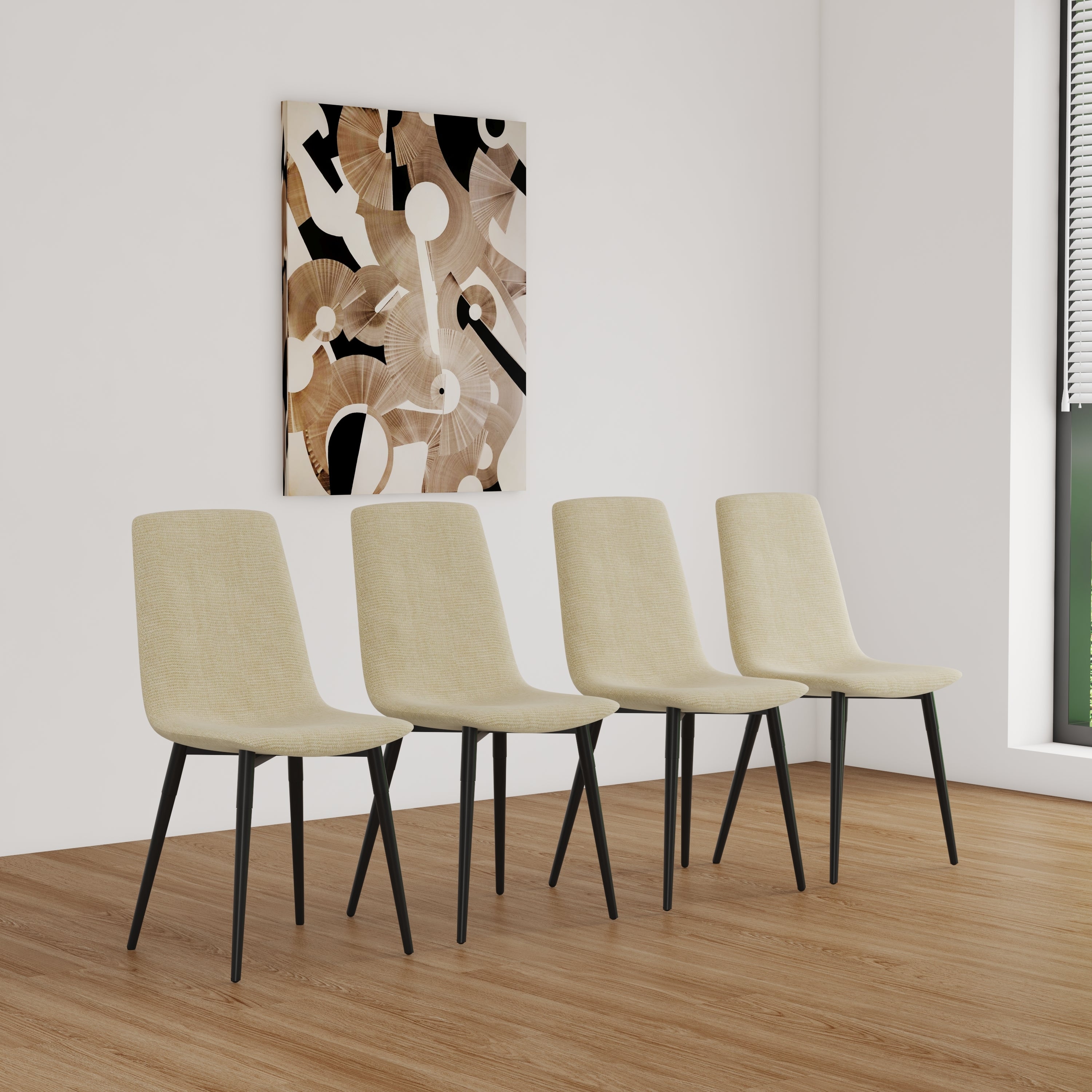 4-Piece Modern Upholstered Dining Chair Set - Linen Cushion Seats with Sturdy Black Metal Legs - Kitchen & Dining Room Accent Chairs (Beige) - Perfect for Small Spaces, Breakfast Nooks & Contemporary Home Decor