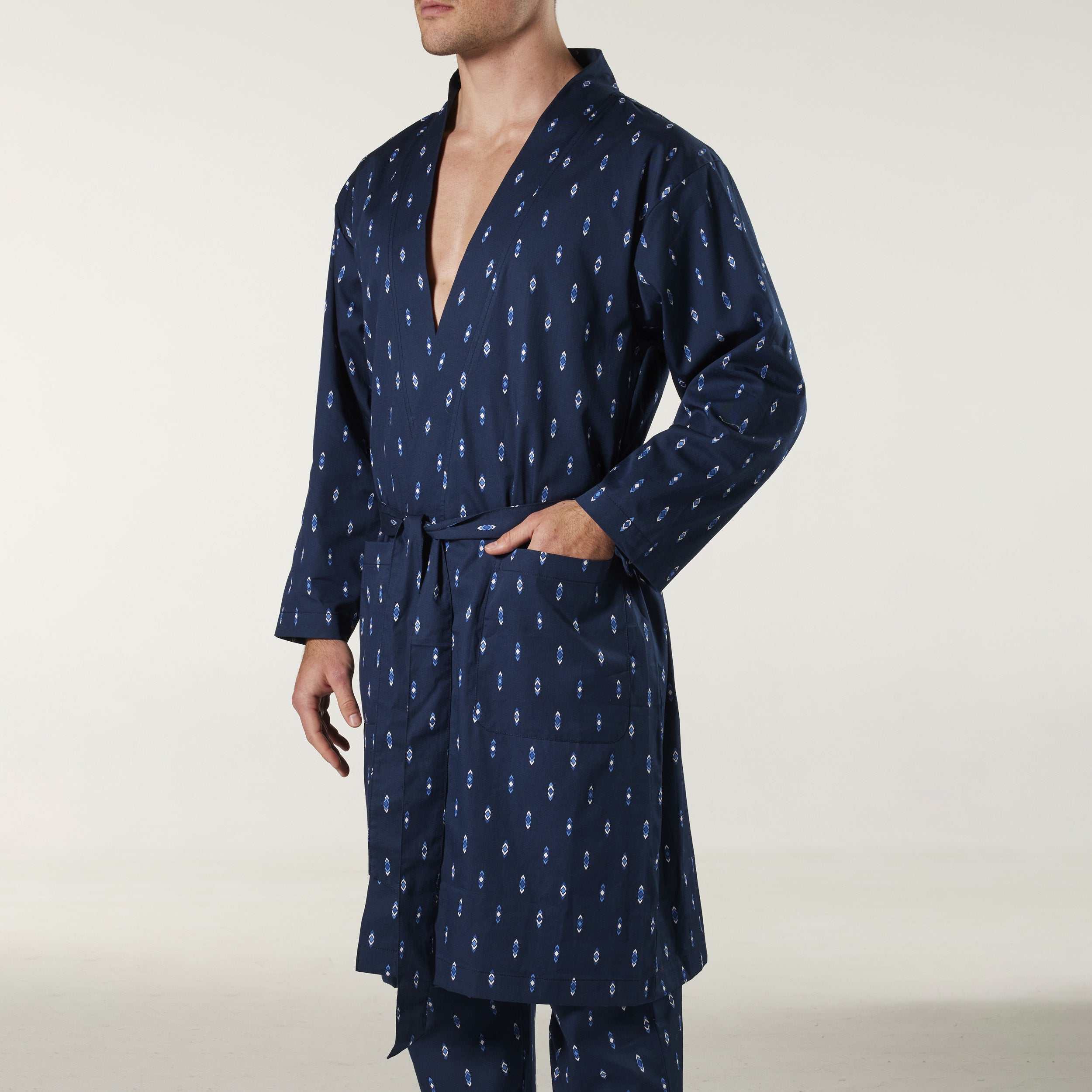 Men's Flint Cotton Robe Navy Blue - Soft & Comfortable Bathrobe for Spa, Lounge & Relaxation at Home
