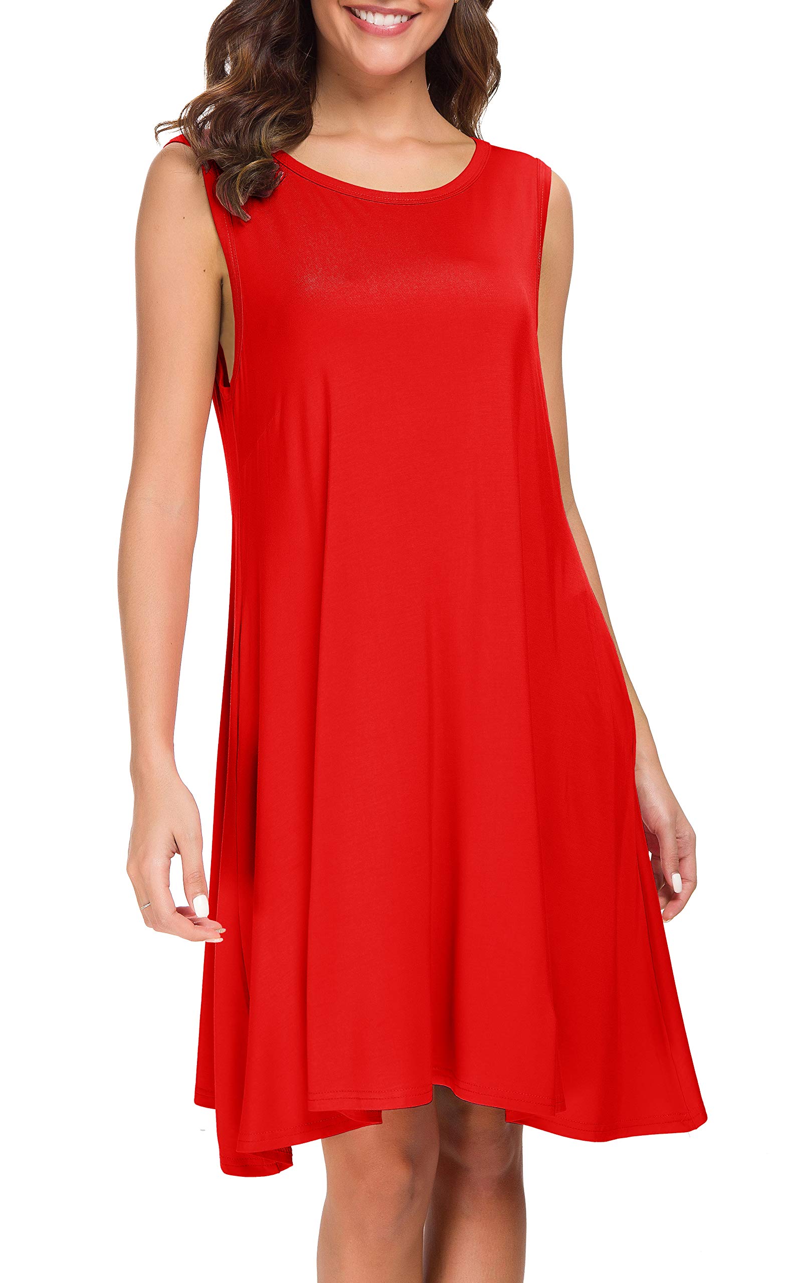 Afibi Women's Sleeveless Casual T-Shirt Dress - Loose Fit Summer Beach Cover Up Tank Dress for Vacation, Pool Party & Outdoor Activities