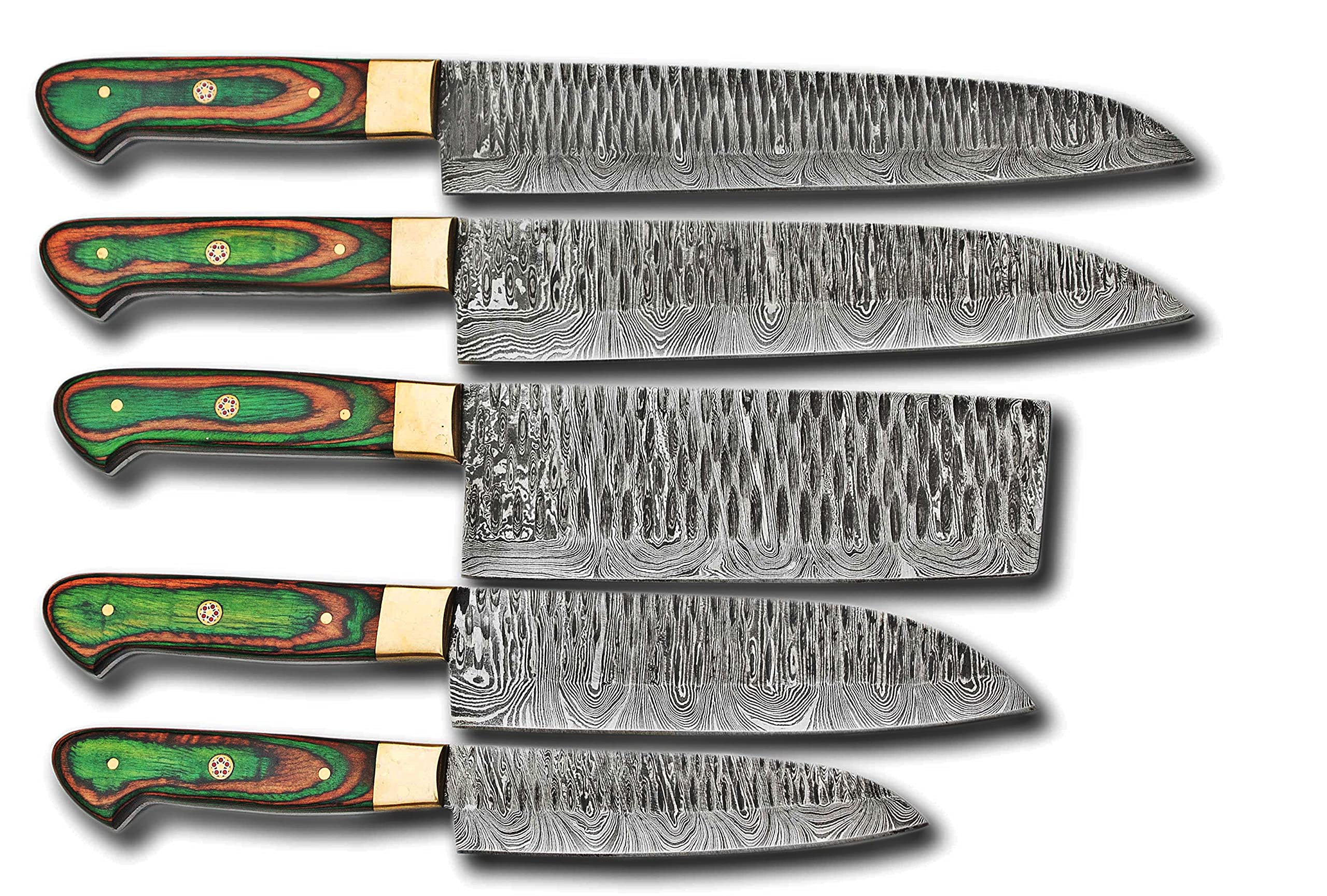 Premium Damascus Steel Kitchen Knife Set - 5 Piece Hand-Forged Chef Knives with Leather Roll Case | Perfect for Home Cooking, Professional Chefs & Christmas Gifts | Ideal for Kitchen, Dining & Culinary Enthusiasts