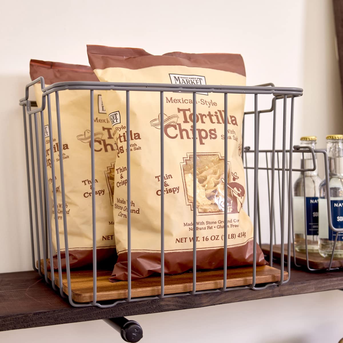 iDesign Ria Safford Collection Deep Pantry Wire Basket with Acacia Wood - 14.25