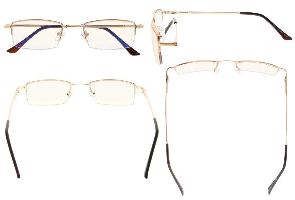 Eyekepper Memory Titanium Bridge Computer Glasses - 50% Blue Light Blocking, Anti-Eye Strain, Amber Tinted Reading Glasses for Men & Women | Perfect for Office Work, Gaming & Screen Time