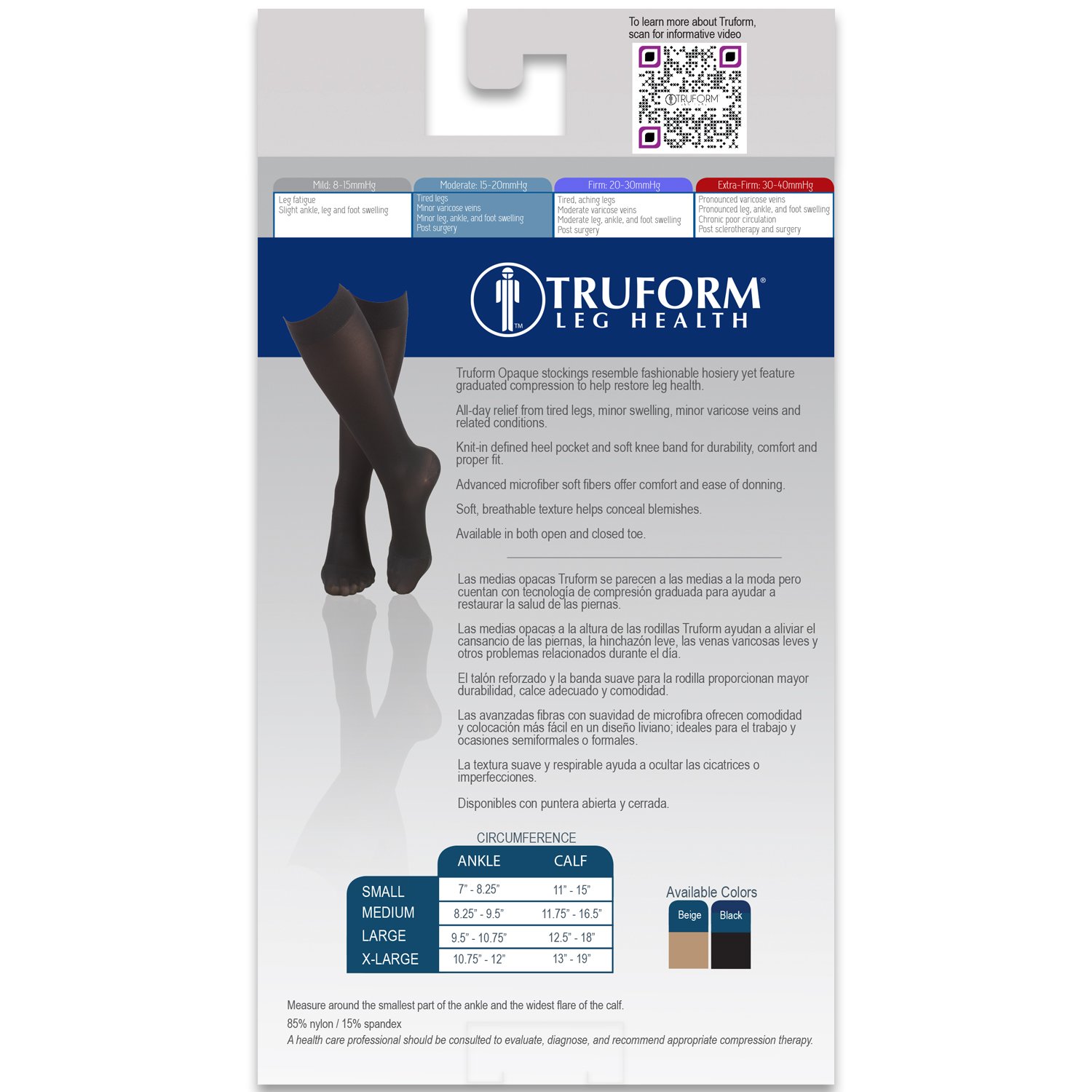 Truform Women's Knee High Compression Stockings 15-20 mmHg - Open Toe Opaque Black (Large) - Improve Circulation for Travel, Work & Varicose Vein Relief