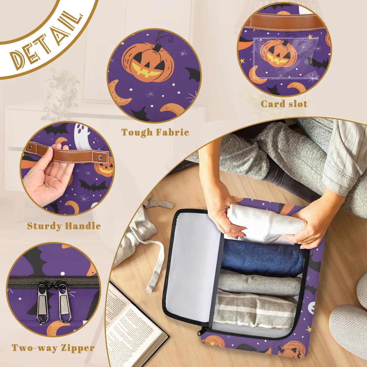 Halloween Ghost Storage Boxes with Sturdy Handles - 2 Pack Zippered Storage Bins for Clothes, Toys & Home Organization | Perfect for Seasonal Decor, Kids' Room & Party Supplies