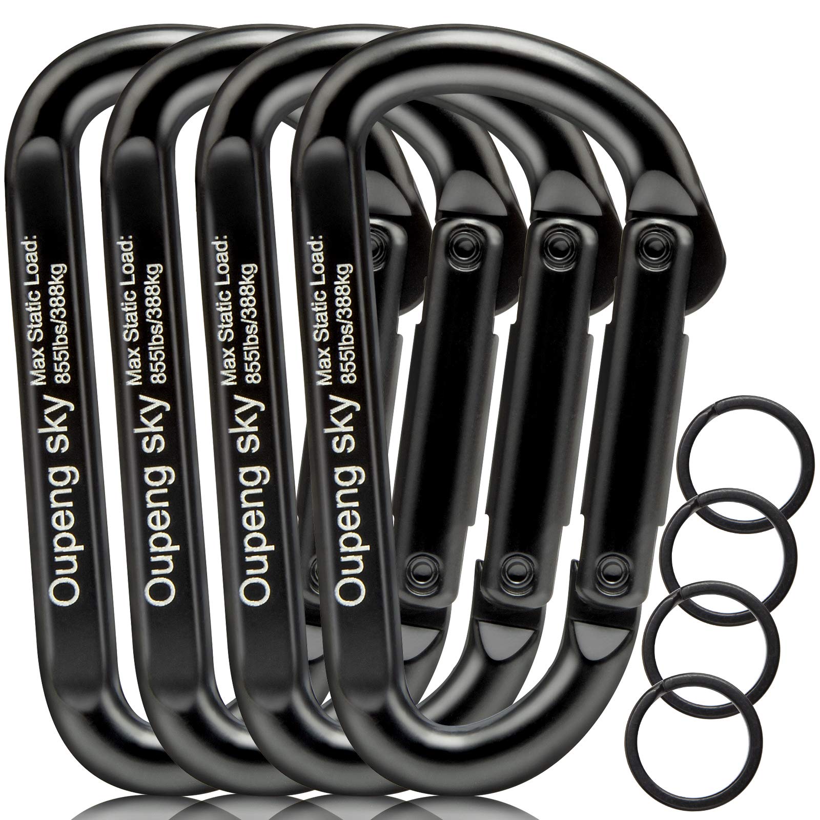 Heavy Duty 855lbs Carabiner Clip - 3 Inch D Ring Keychain for Camping, Hiking, Gym & Outdoor Activities | Perfect for Hammocks, Dog Leash, Harness & Key Rings (Black) - Durable & Versatile Gear for Adventure Enthusiasts