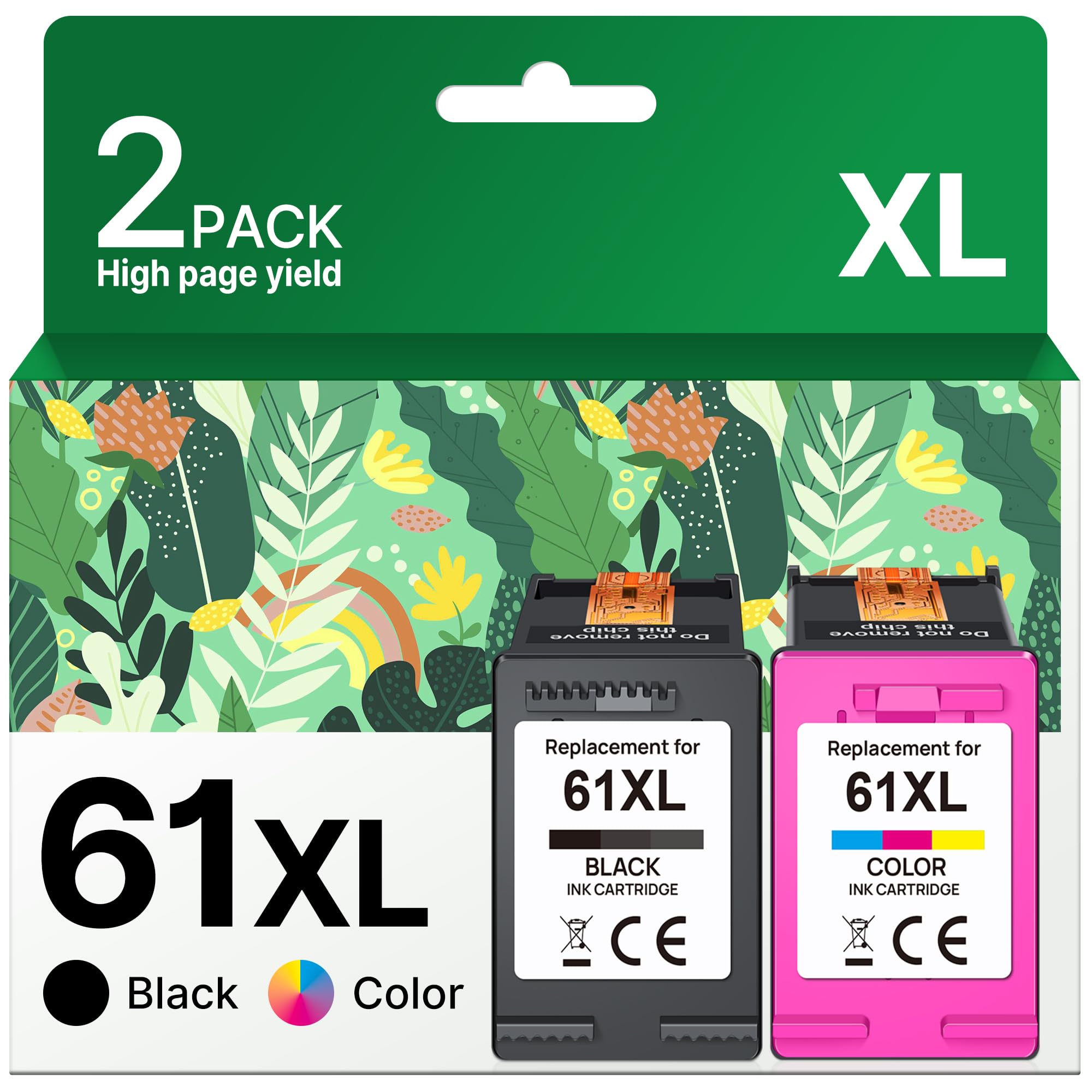 61XL Ink Cartridge Replacement for HP 61 Ink - Compatible with HP Envy 4500/5530/5534/4502, Deskjet 1000/1010/2540/3000/3510, Officejet 4630/4635 Printers (2 Pack) - High-Quality Printing for Home & Office Documents, Photos, and Projects