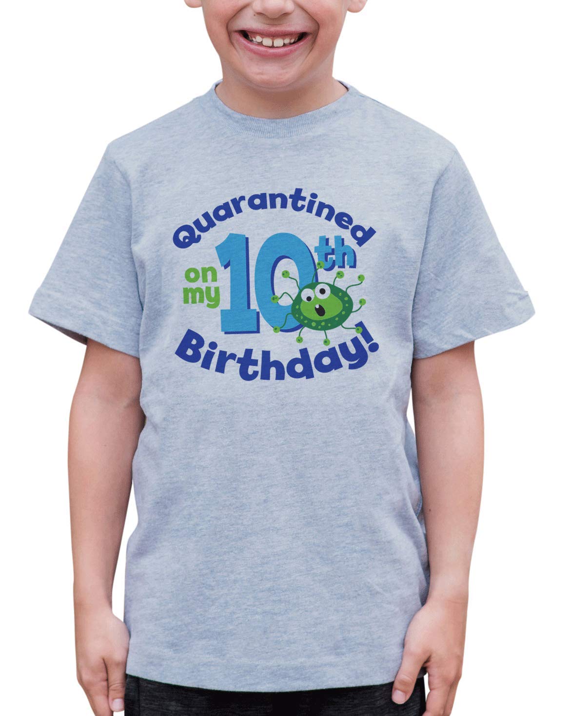 7 Ate 9 Apparel Kids 10th Birthday T-Shirt - Funny Quarantine Germ Protection Shirt for Boys & Girls - Perfect for Birthday Parties, School Events & Family Gatherings