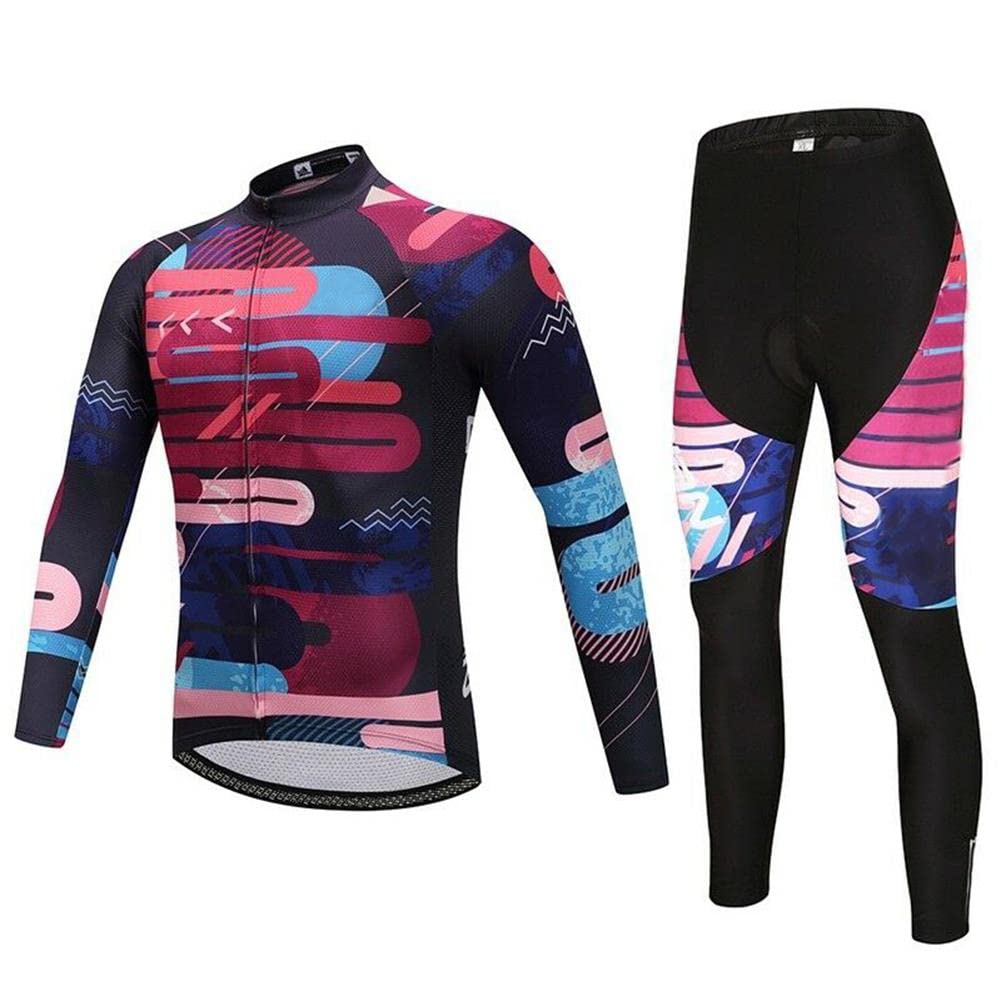 Men's Long Sleeve Cycling Jersey & Bike Pants Set with 20D Gel Padding - Comfortable Bicycle Clothing for Road & Mountain Biking, Training & Outdoor Sports