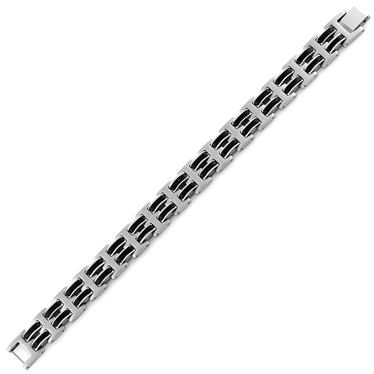 Premium Stainless Steel Black Rubber Link Bracelet for Men & Women - Durable Waterproof Unisex Watch Band for Sports, Outdoor & Casual Wear