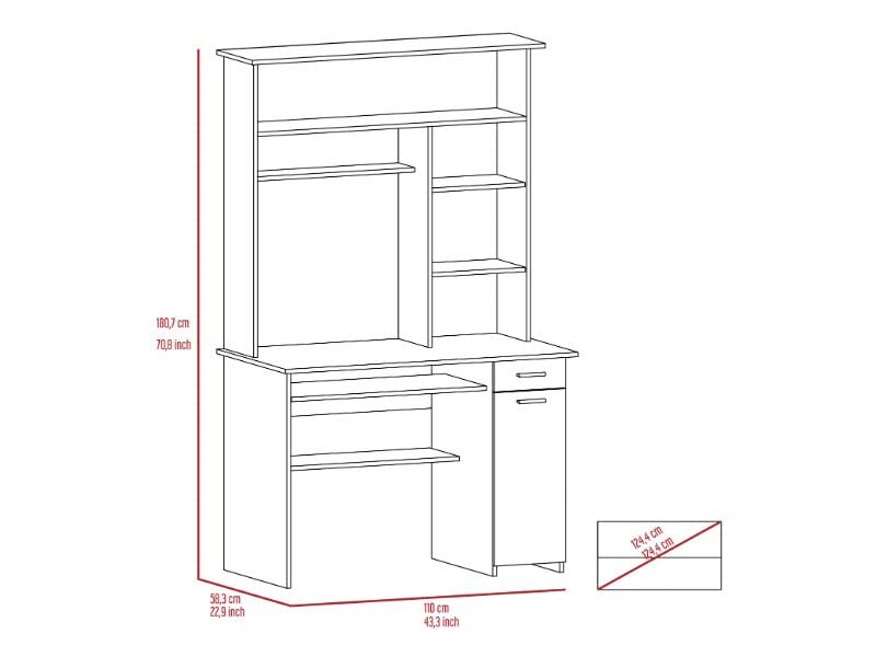 Weston 180 Two Computer Desk with Hutch - Retractable Keyboard Tray, Storage Drawer, CPU Stand & 6 Open Shelves in Smokey Oak Finish | Perfect for Home Office, Gaming Setup & Small Workspace