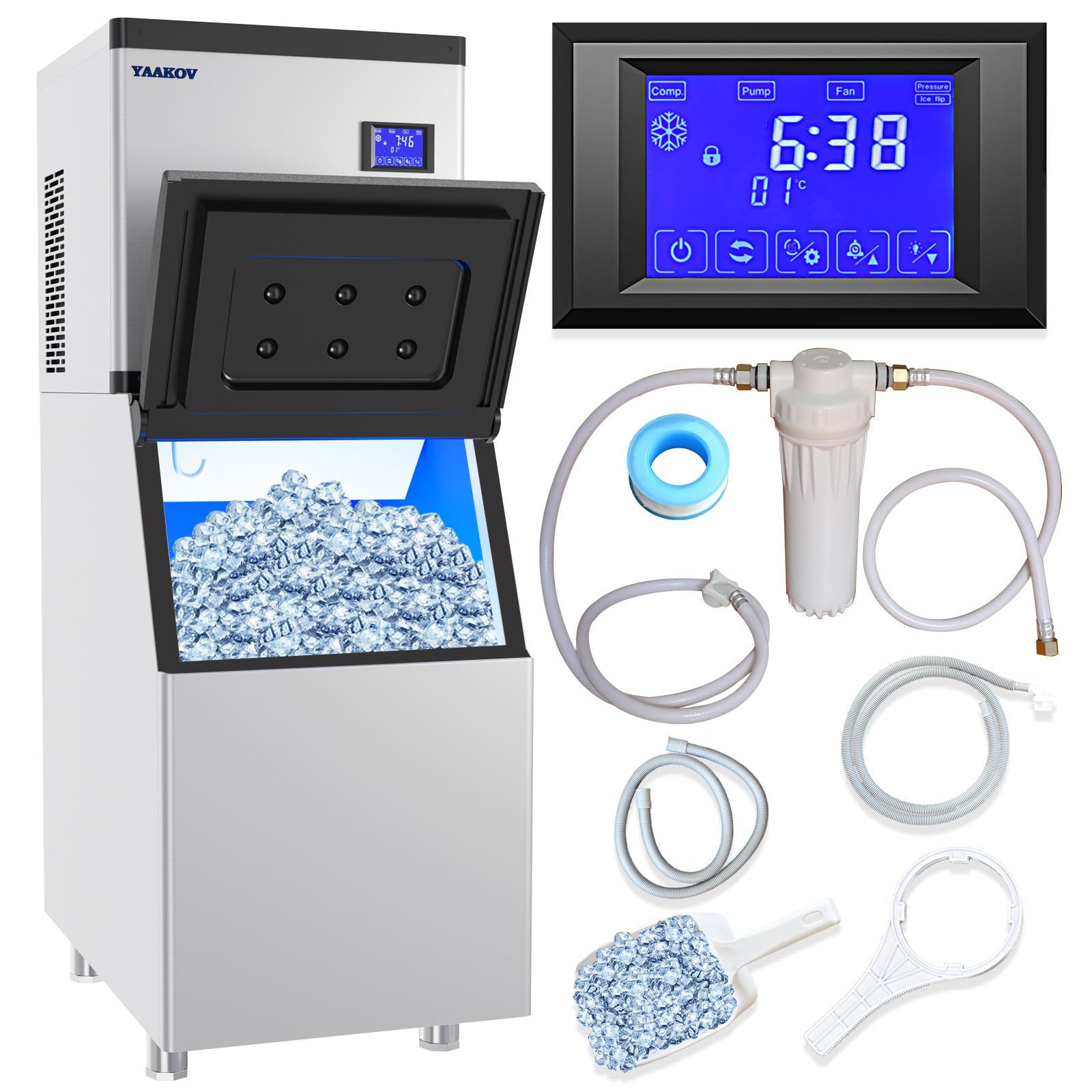 YAAKOV 550LBS/24H Commercial Ice Maker Machine with 400LBS Storage Bin - 22
