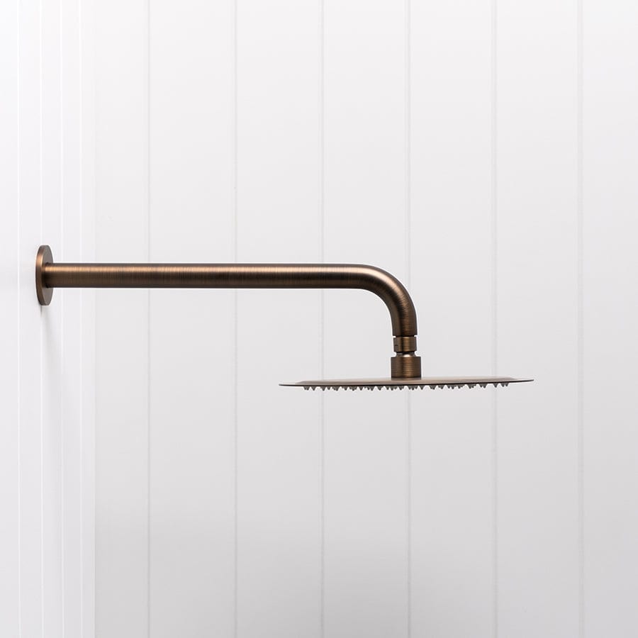 Antique Brass Wall Shower Arm and Head - 250mm Adjustable Shower Fixture for Bathroom Renovation | Perfect for Vintage & Modern Bathroom Designs