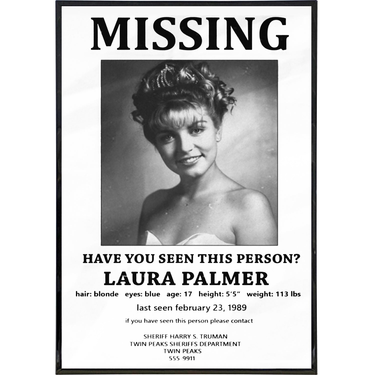 Twin Peaks Inspired Laura Palmer Missing Poster Print - Vintage TV Show Wall Art Decor for Fans & Collectors - Perfect for Home, Office, or Gift