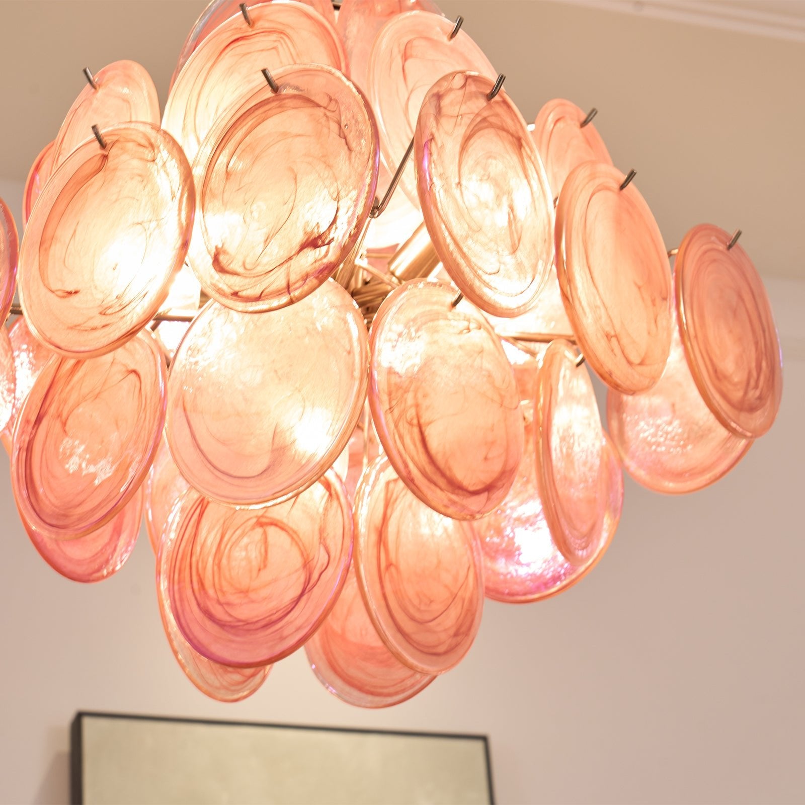Elegant Aurelia Pink Murano Glass Chandelier - Handcrafted Italian Lighting Fixture for Dining Room & Bedroom Decor