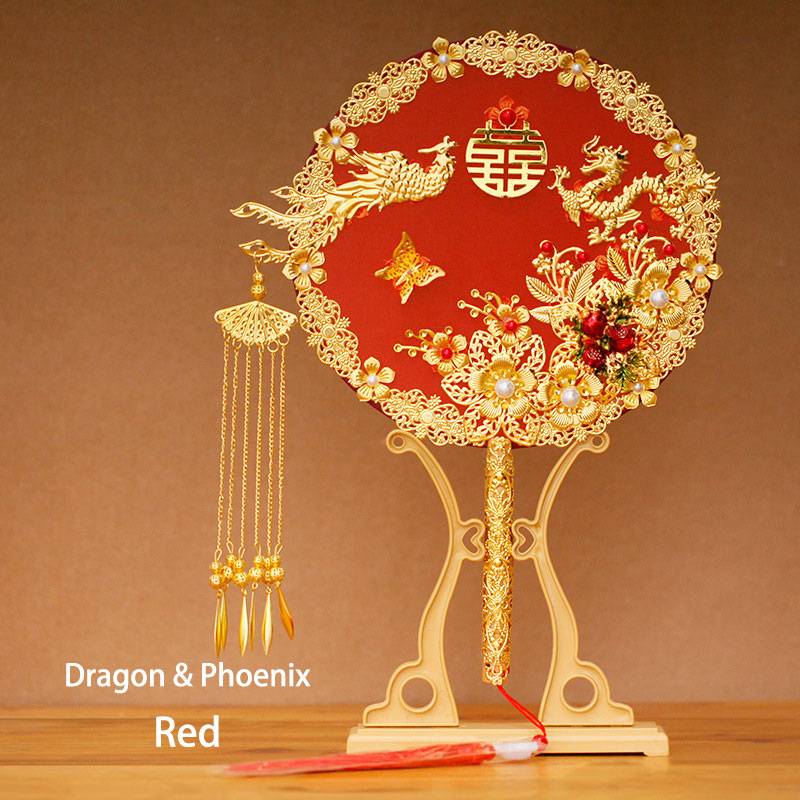 Vintage Chinese Wedding Hand Fan - Elegant Bridal Accessory for Traditional Ceremonies & Photo Shoots