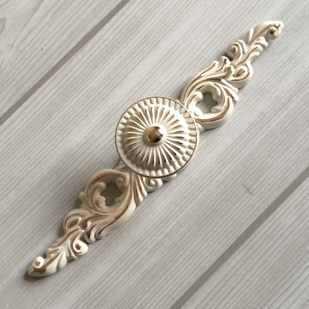 Elegant Creamy White Gold Drawer Knobs with Back Plate - Vintage Cabinet Pulls for Dresser, Kitchen Cabinets & Furniture Hardware (Small Plate Included) - Perfect for Home Renovation & DIY Projects
