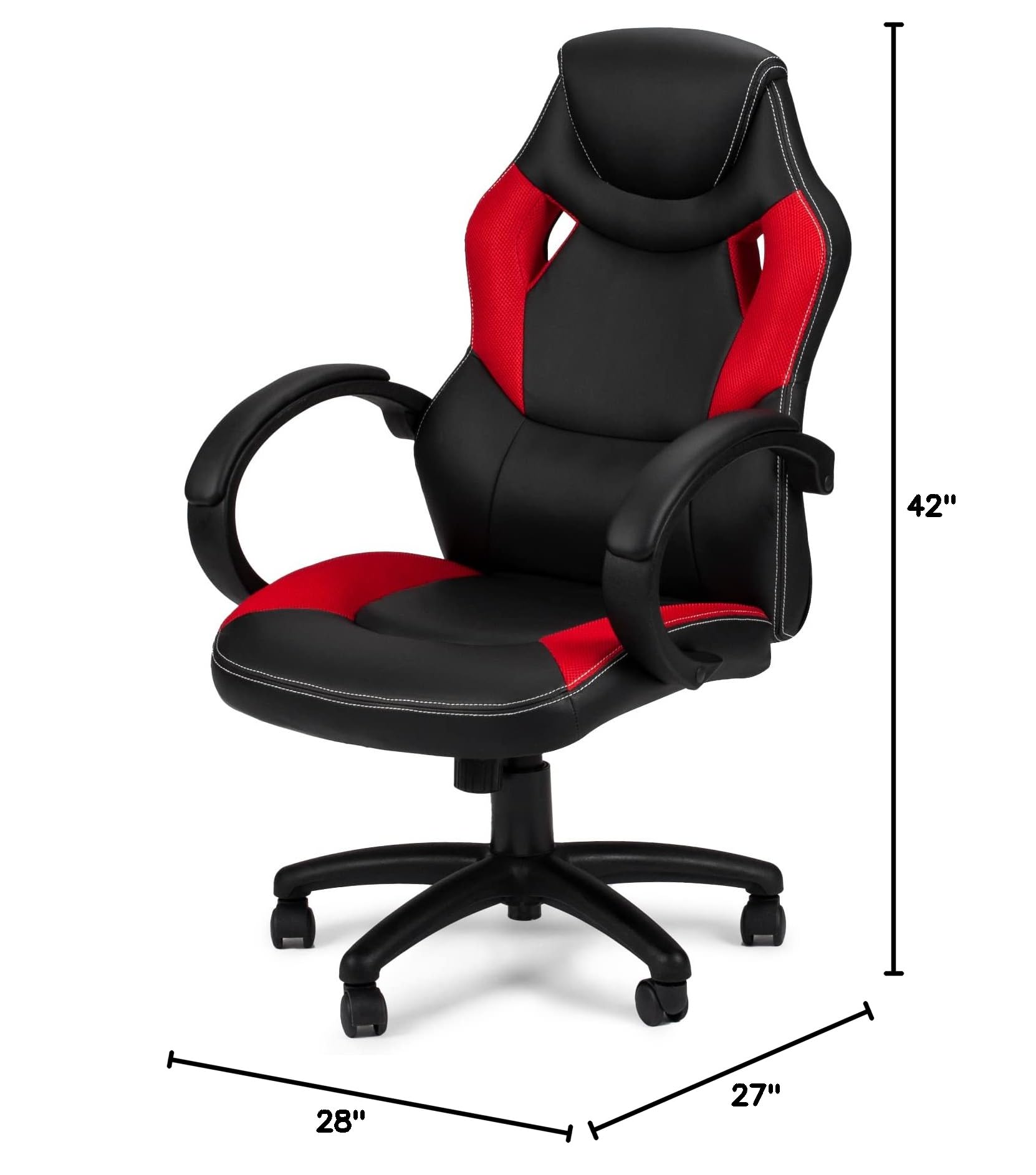 Poundex Bridgecraft Ergonomic Office Chair with Adjustable Height - Black & Red - Perfect for Home Office, Gaming, and Workspace Comfort