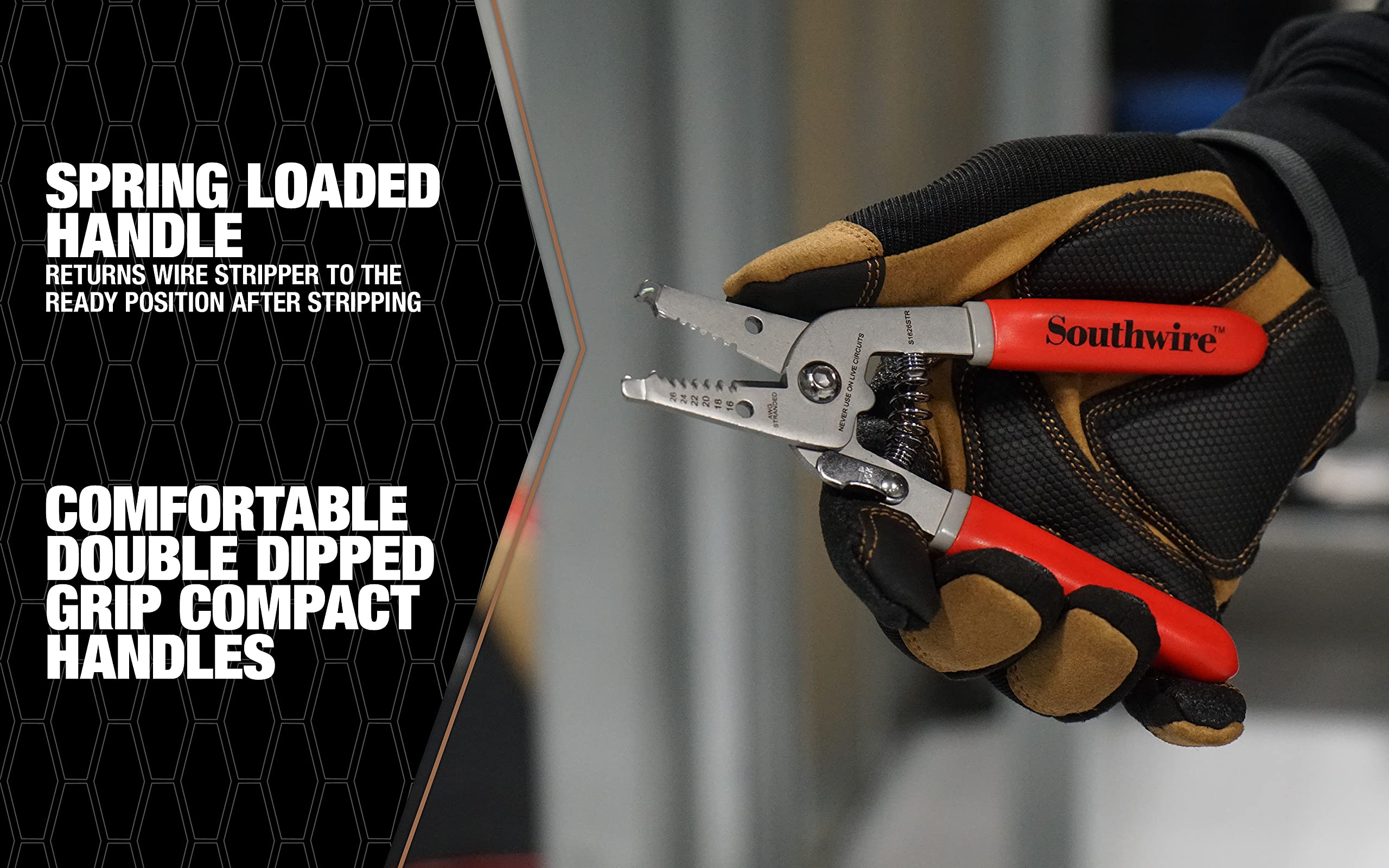 Southwire S1626STR Compact Wire Stripper Tool for Solid and Stranded Cables - Professional Electrician Tool for DIY Home Wiring, Automotive Repair & Electrical Projects