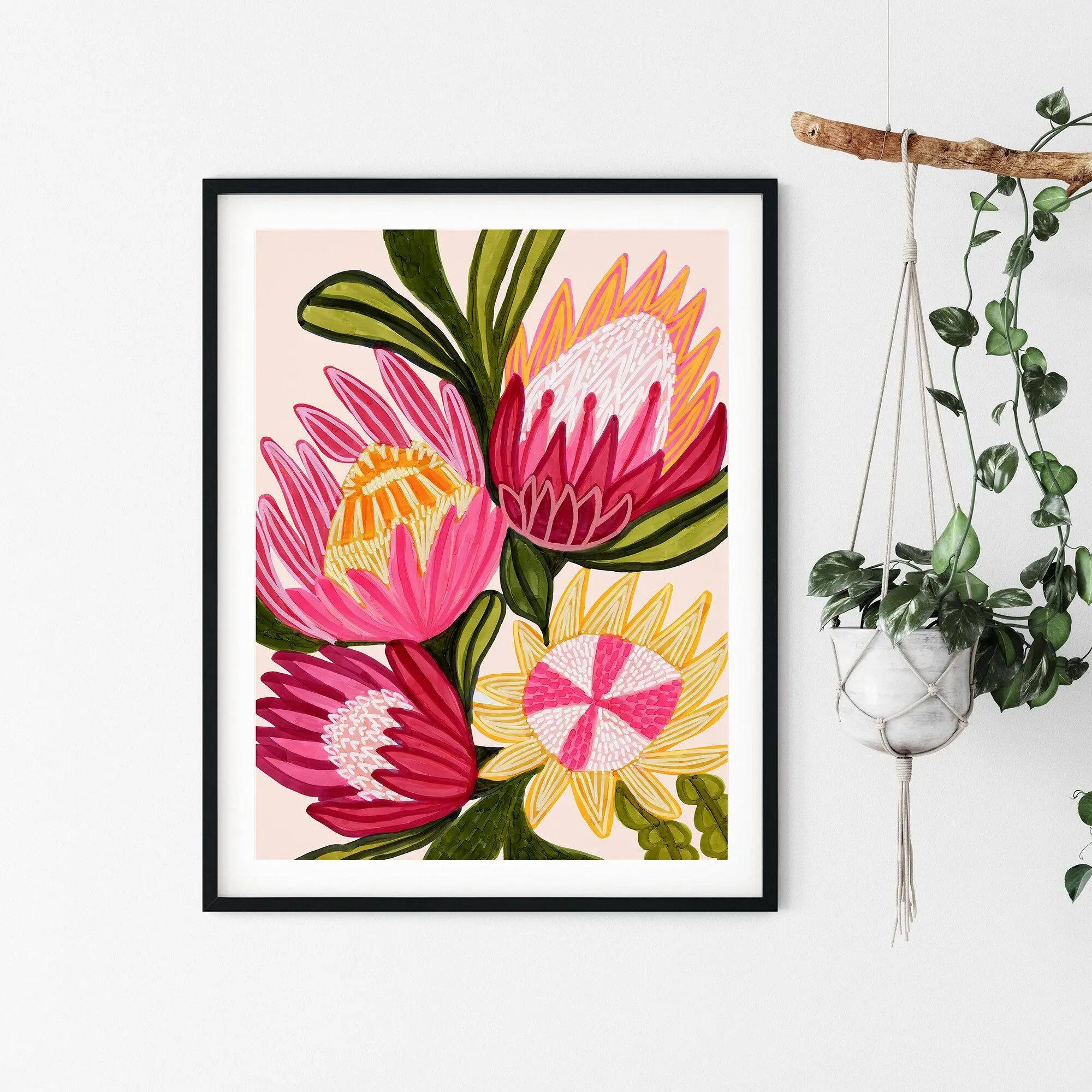 King Red Protea Flowers Wall Art Giclee Print - Premium Botanical Home Decor for Living Room, Bedroom & Office