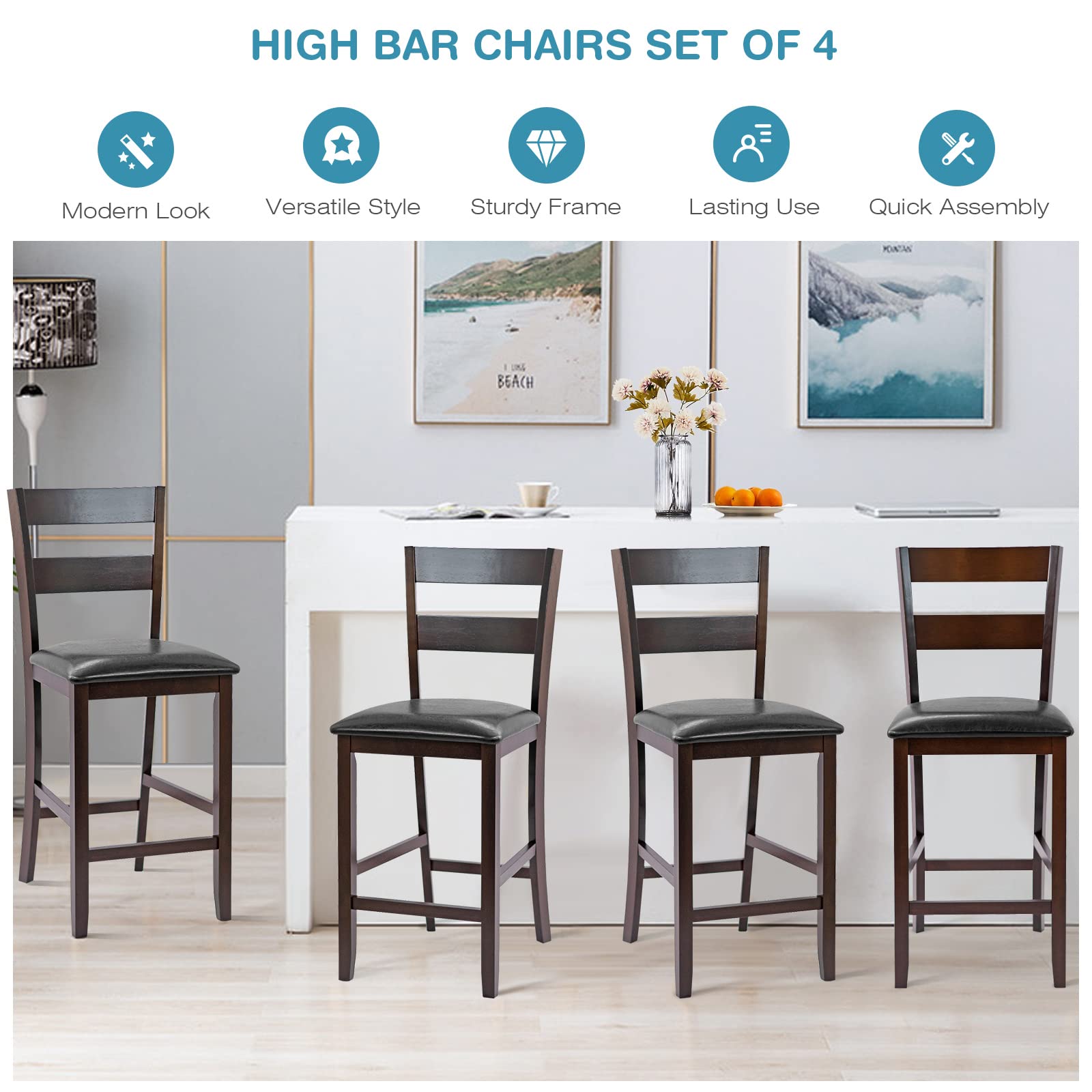 COSTWAY Set of 4 Bar Stools - 25