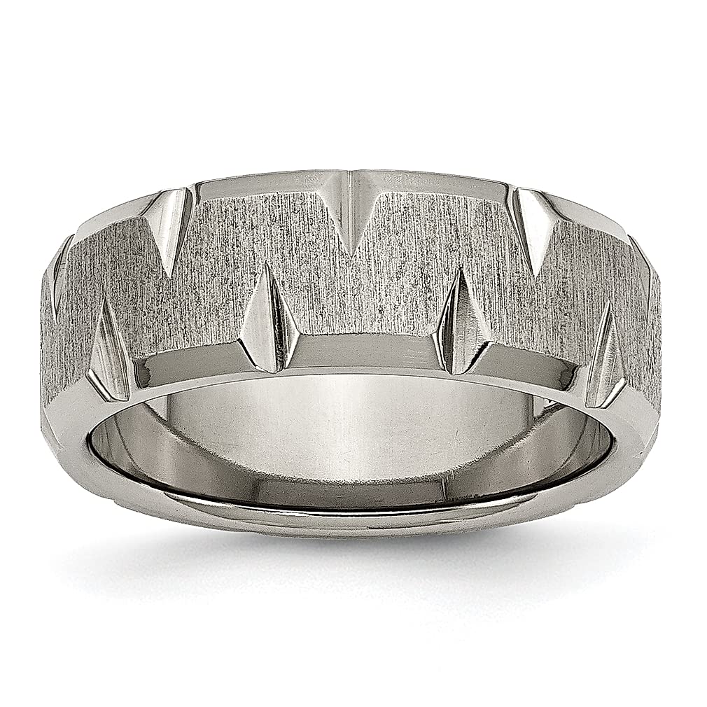 ICE CARATS Titanium Beveled Edge Notched 8mm Brushed Wedding Band Ring - Elegant Fashion Jewelry for Women - Perfect Anniversary & Engagement Gift - Ideal for Everyday Wear & Special Occasions