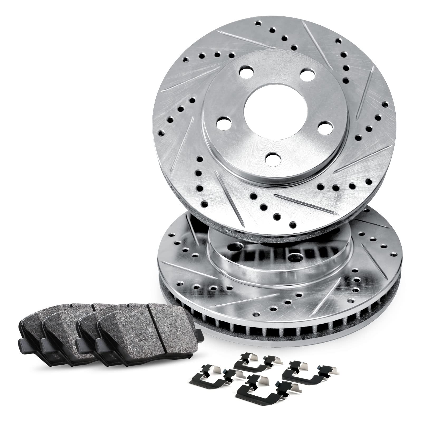 R1 Concepts Premium Front Brake Kit - Ceramic Brake Pads & Rotors with Hardware | Fits 2009-2015 Mitsubishi Lancer | Improved Stopping Power for City Driving & Highway Safety
