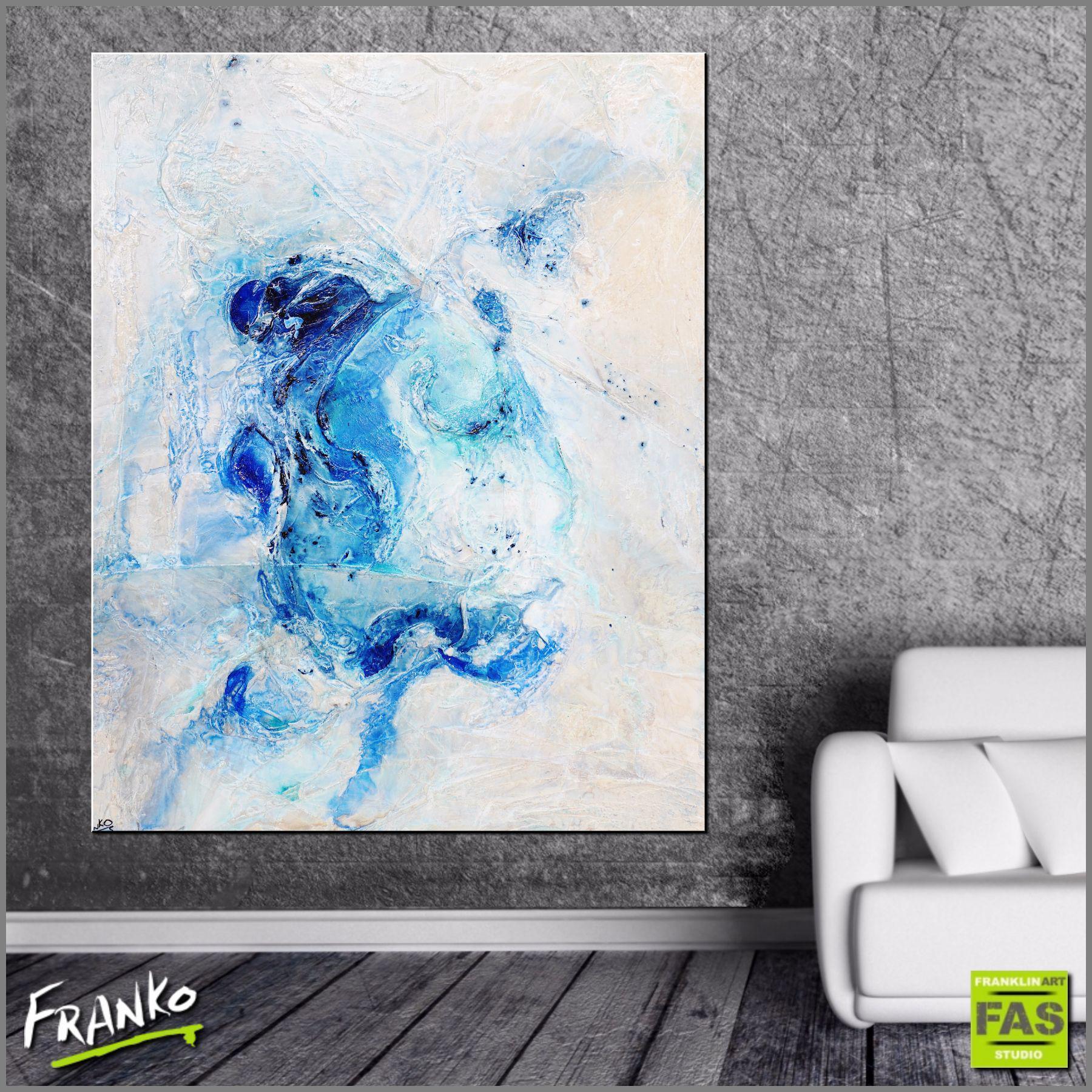120cm x 150cm Ink Blue Abstract Canvas Painting - Modern Blue & White Wall Art for Living Room, Bedroom Decor | Large Contemporary Artwork for Home & Office