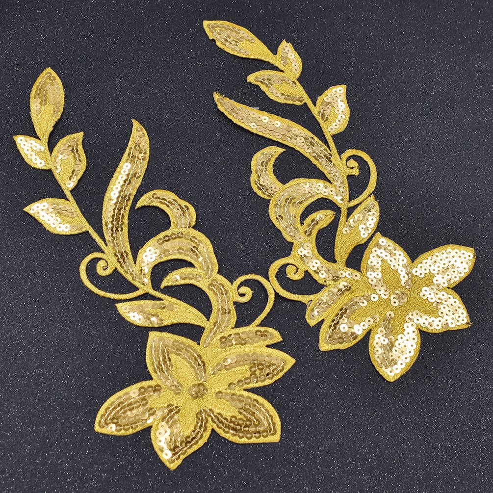 BetterUS Flower Appliques with Sequins - DIY Sewing Embroideries for Clothing, Hats & Bags - Elegant Embellishment for Dresses, Jackets & Accessories