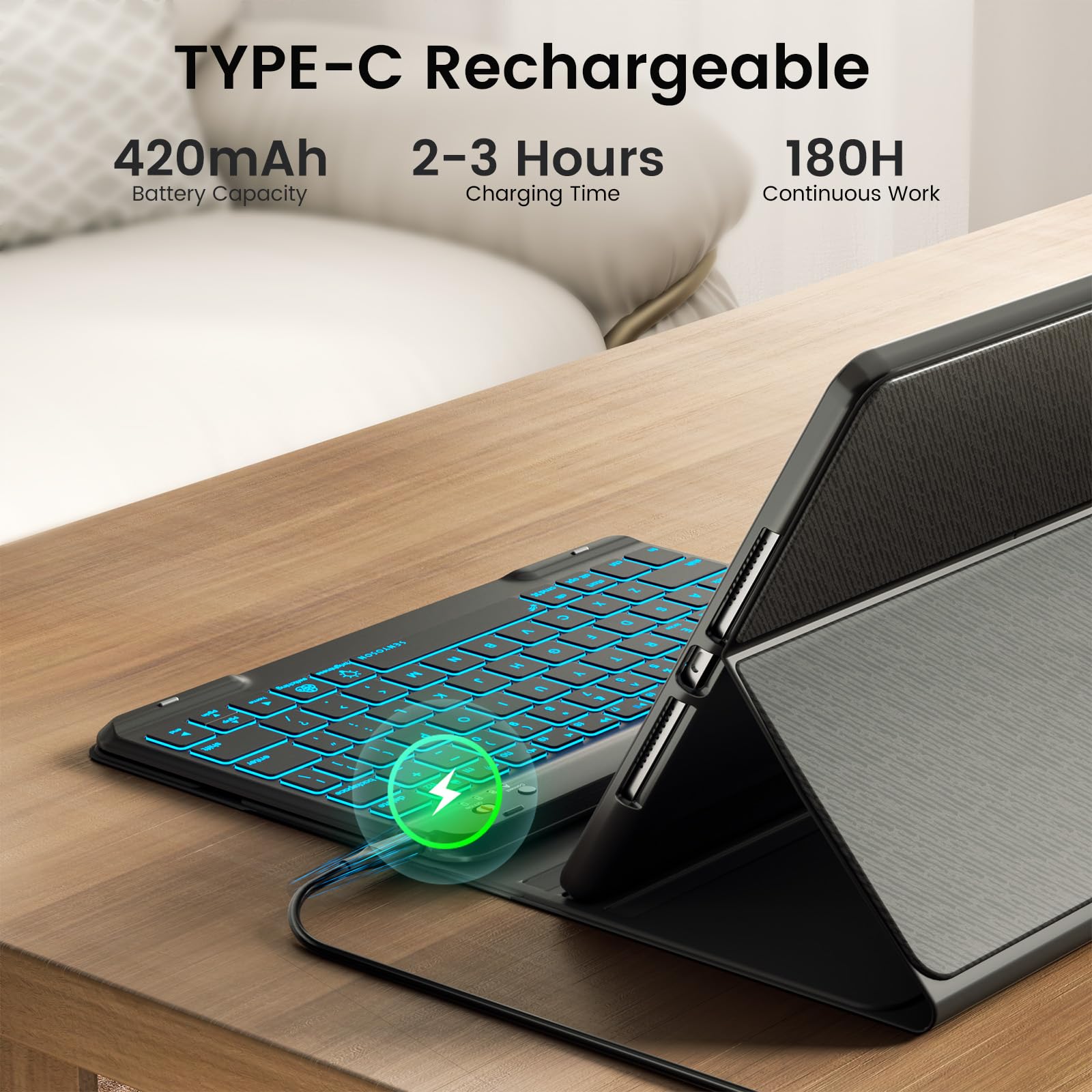 BLUTLOTUS iPad 9th Generation Case with Backlit Wireless Keyboard - Detachable Folio Cover for 10.2