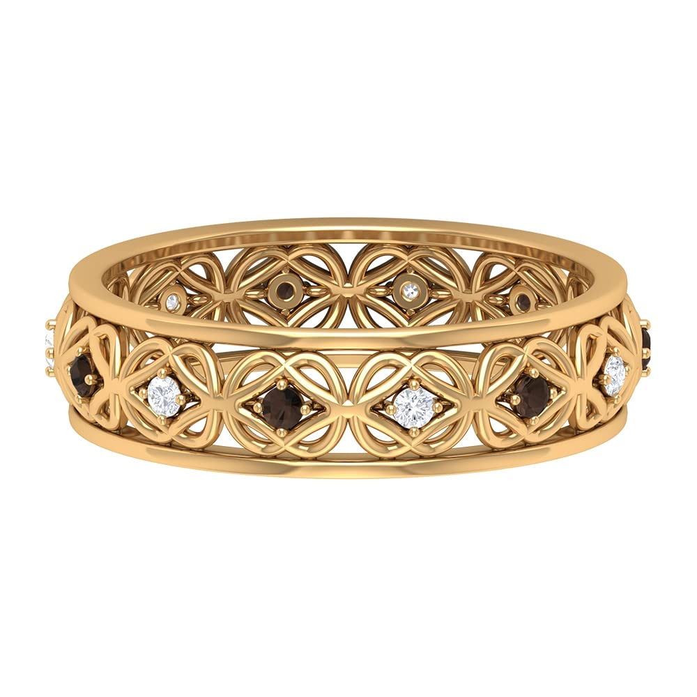 1/4 CT Smoky Quartz & Diamond Band Ring - 14K Solid Gold Celtic Wedding Ring for Women - Elegant Round Diamond & Smoky Quartz Jewelry for Anniversary, Engagement & Special Occasions