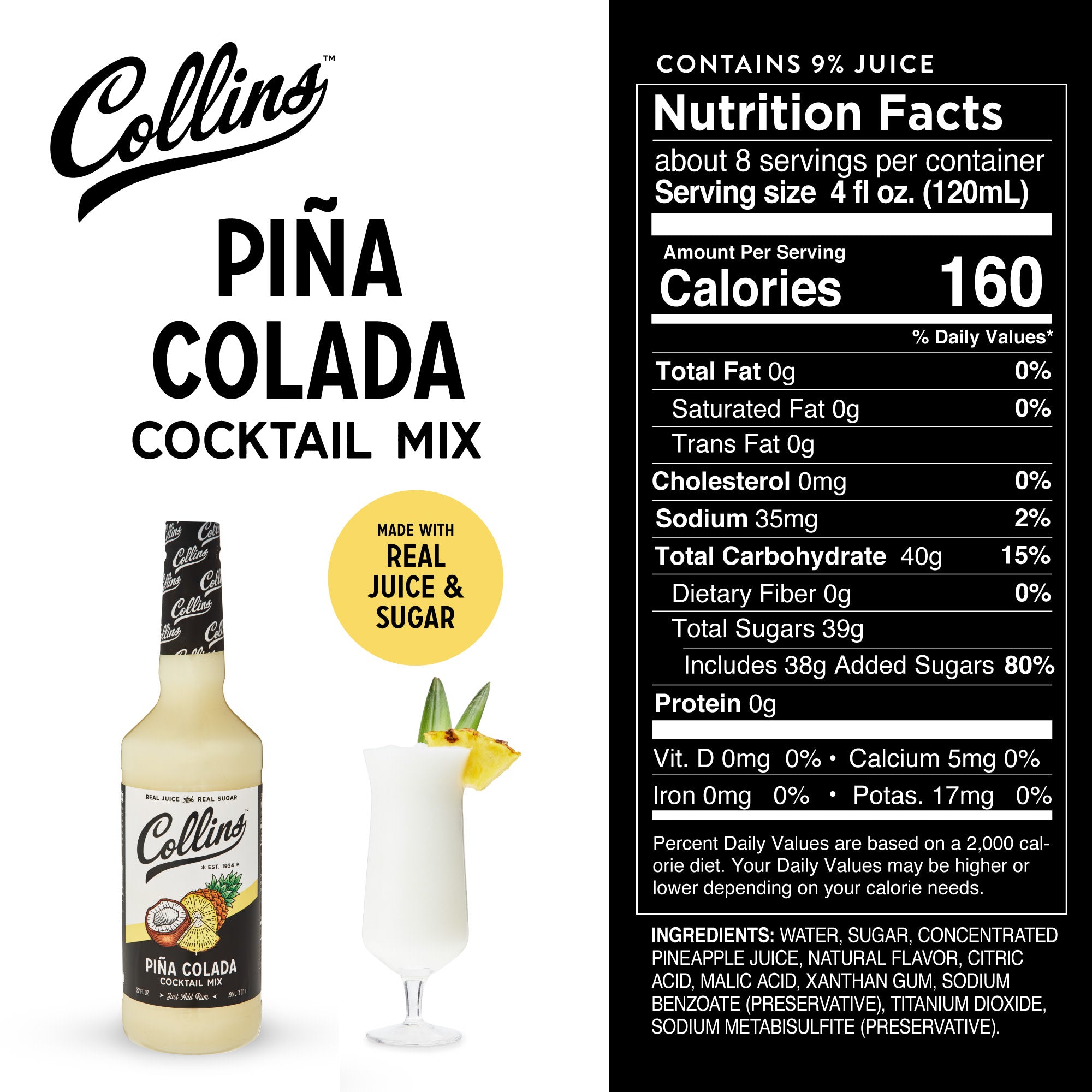 Piña Colada Cocktail Mix - 32 oz Premium Coconut & Pineapple Drink Mix for Tropical Parties, Summer Cocktails & Beach Themed Events