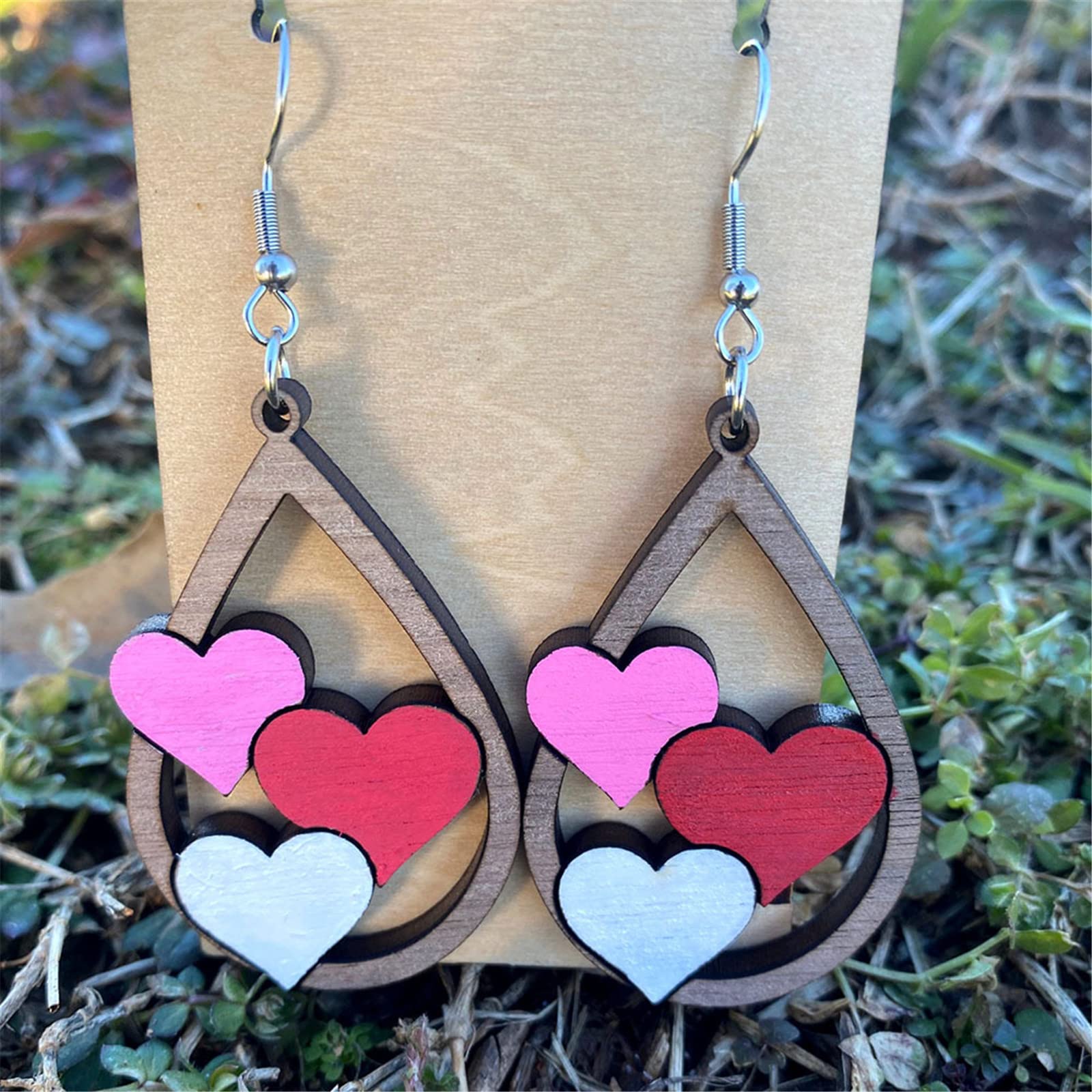 Heart Shaped Wooden Teardrop Dangle Earrings for Women - Valentine's Day Couple Jewelry Gift - Perfect for Date Night, Anniversary & Romantic Occasions