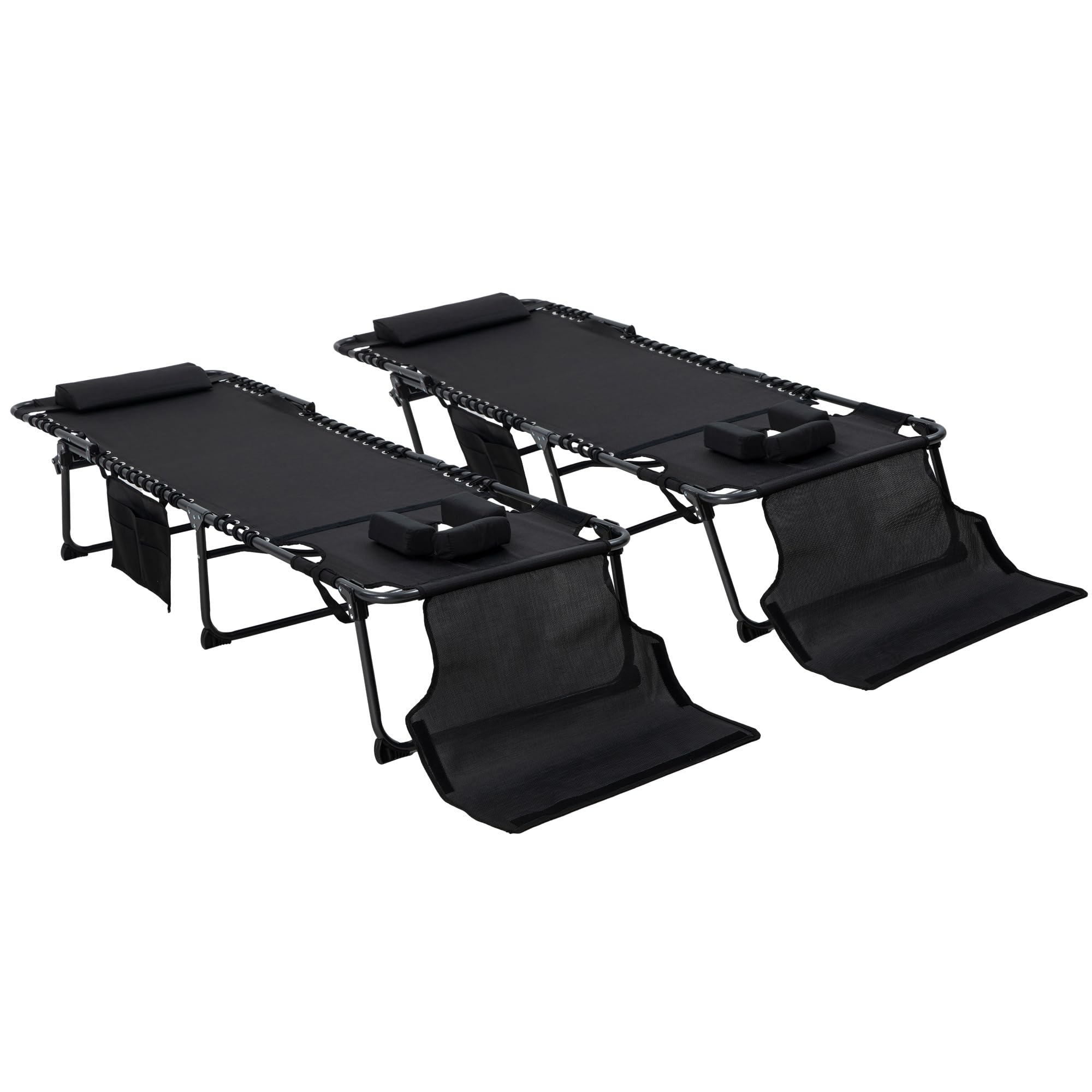 Outsunny 2-Piece Folding Chaise Lounge Set - 5-Level Adjustable Reclining Back, Tanning Chair with Face Hole & Headrest, Outdoor Patio Lounge Chairs with Side Pockets - Perfect for Beach, Poolside, Backyard & Garden Relaxation