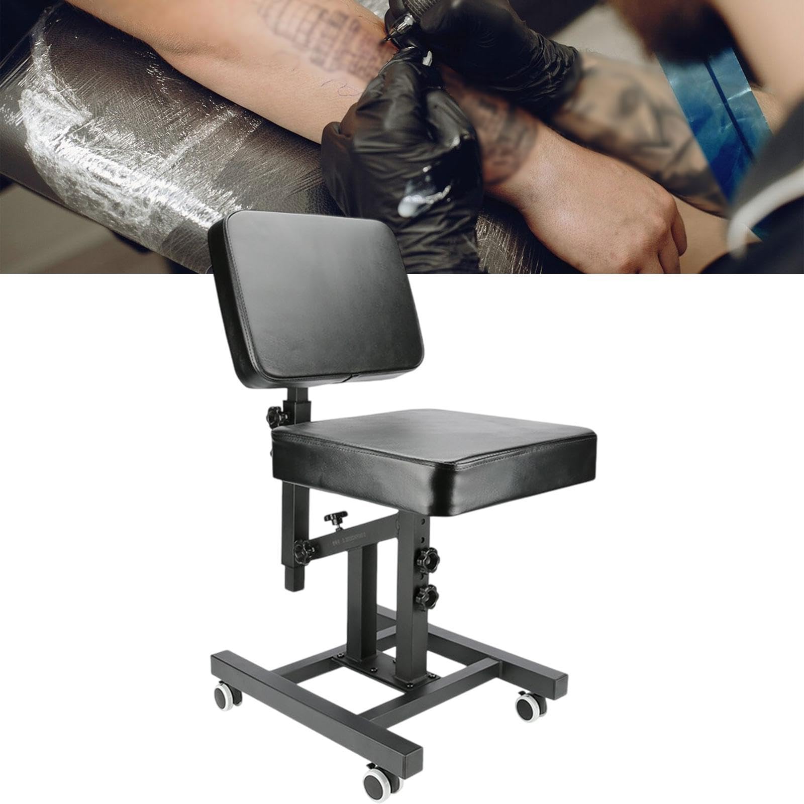 Professional Folding Tattoo Salon Chair with Thick Cushion & Adjustable Backrest - Heavy Duty Massage Stool with Wheels for Tattoo Artists, SPA, Beauty Salon & Home Use