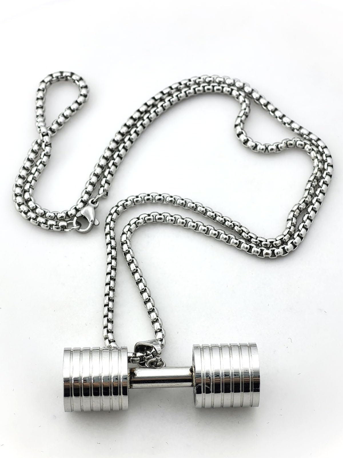 Stainless Steel Dumbbell Barbell Chain Pendant Necklace for Men & Women - Gym Jewelry for Fitness Enthusiasts - Perfect for Workouts, Bodybuilding & Casual Wear