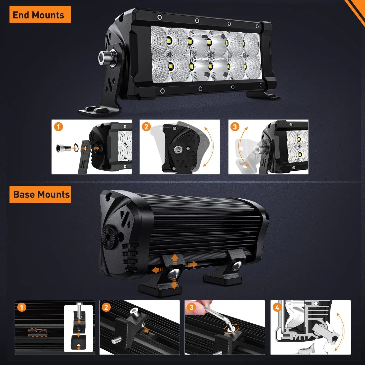 60W 7200LM 7.6 Inch LED Light Bar with Osram P8 5W Chips - Dual Row Spot Flood Combo for Off-Road Trucks, ATVs, UTVs, Boats & Marine Lighting