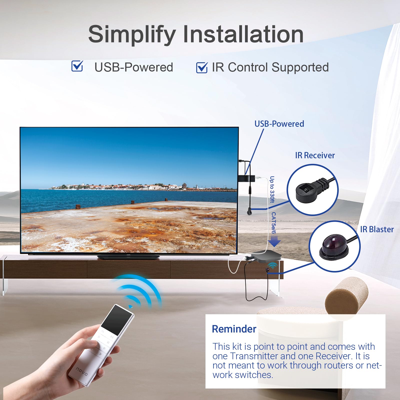 DDMALL Mini HDMI Extender 330ft/100m - 1080P@60Hz Full HD HDMI Over CAT5e/CAT6 Cable with IR Control, POC, EDID - HDMI Transmitter & Receiver (HE-20IR) for Home Theater, Conference Room & Gaming Setup