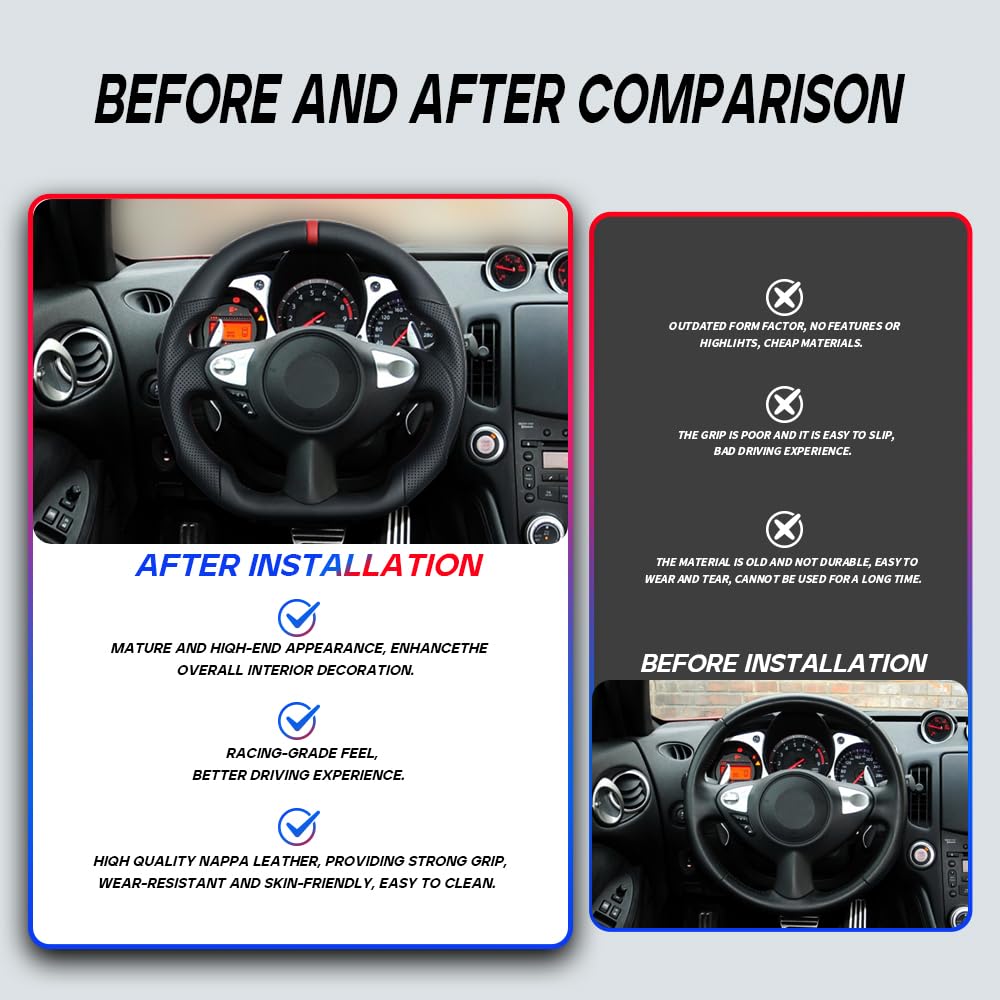 Premium D-Shaped Flat Bottom Perforated Leather Steering Wheel - Perfect Fit for Nissan 370Z (2008-2020) | Enhanced Grip & Comfort for Racing & Daily Driving