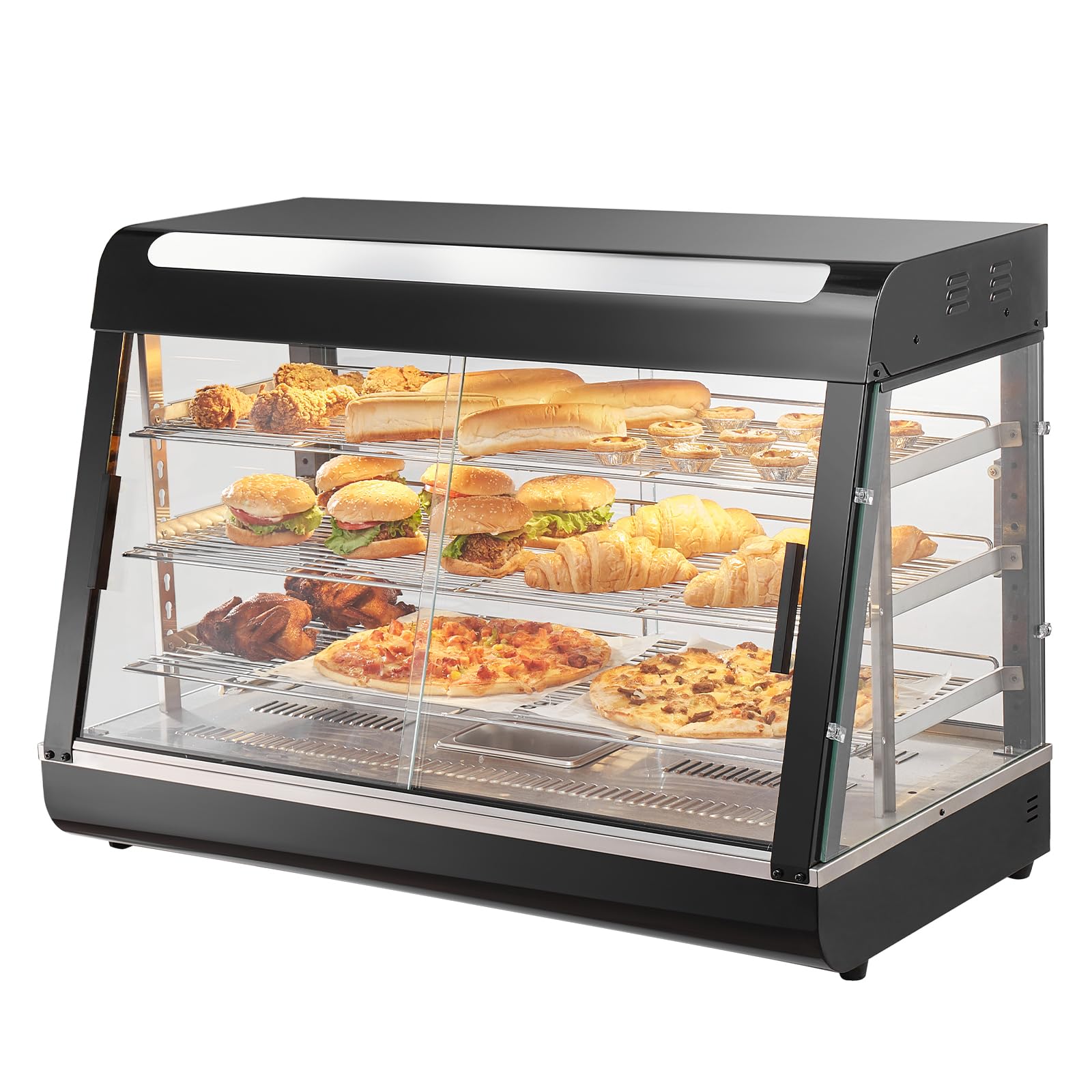 VEVOR 3-Tier Commercial Food Warmer Display - 1500W Stainless Steel Countertop Food Warmer with LED Light, Adjustable Shelves & Digital Temperature Control (86℉~185℉) - Perfect for Restaurants, Cafes & Buffets to Keep Pizza, Burgers, Fried Chicken & Bread Warm & Fresh