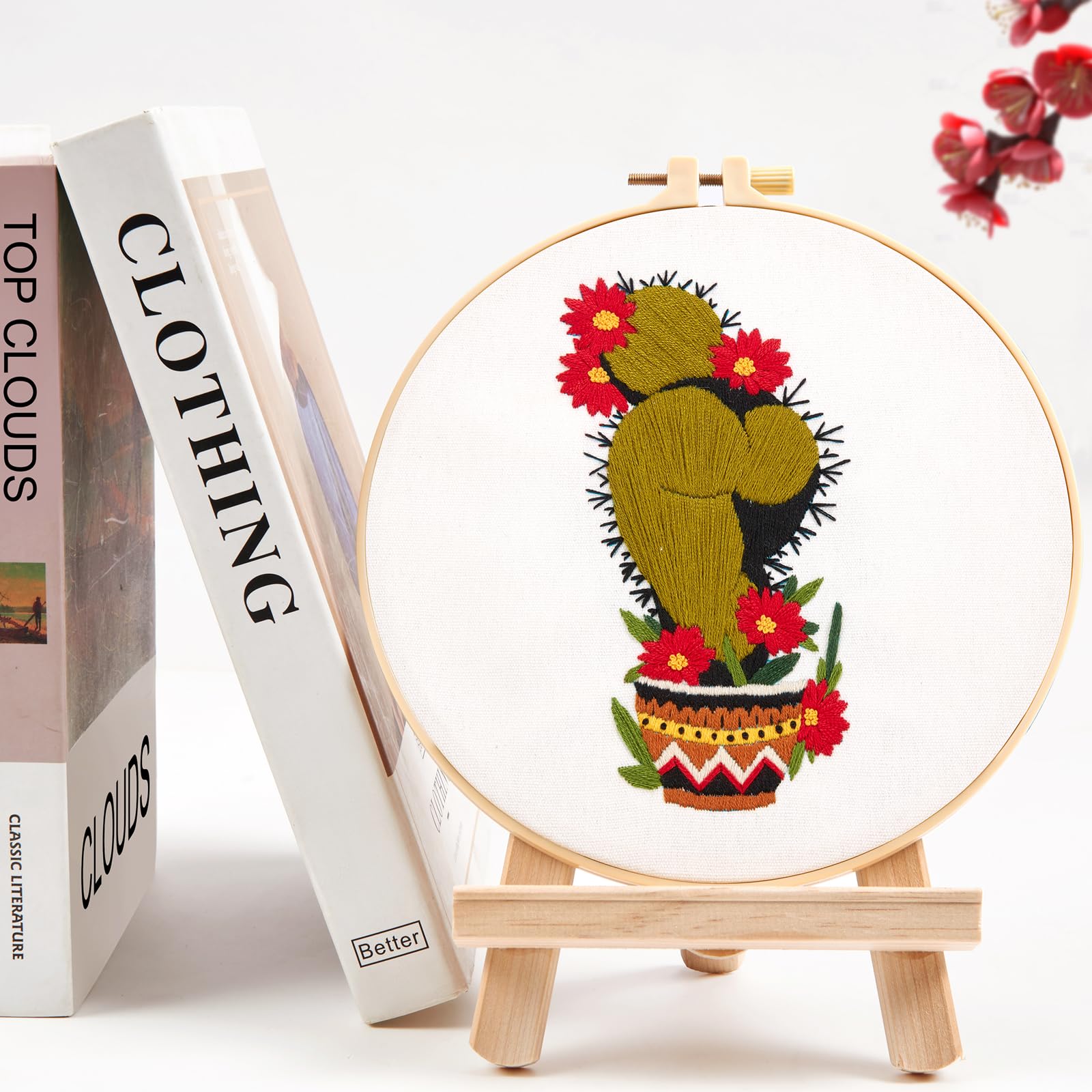 Funny Cactus Embroidery Kit for Beginners - Complete Cross Stitch Starter Set with 2 Fabric Pieces & Hoops, Step-by-Step Video Tutorial | Perfect DIY Gift for Adults, Home Decor & Stress Relief Craft