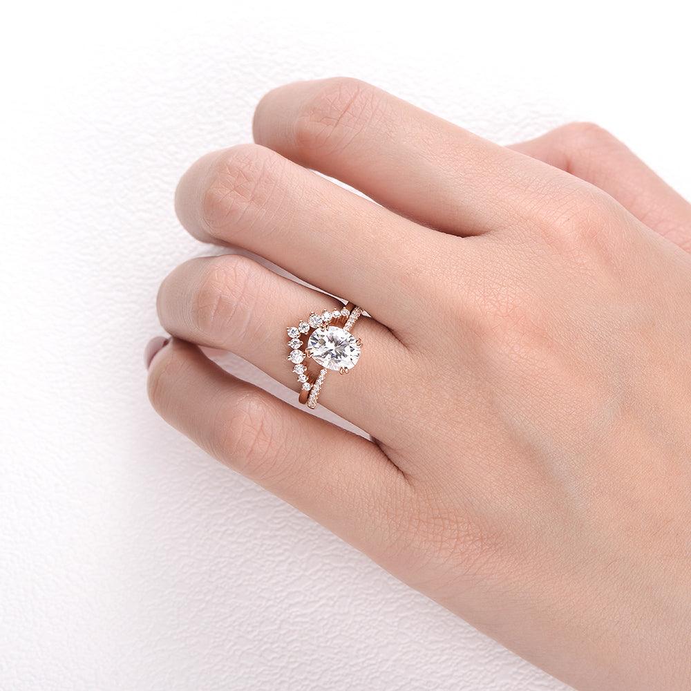 1.5ct Oval Moissanite Rose Gold Engagement Ring Set for Women - 2 Piece Bridal Wedding Band Set - Perfect for Proposals, Anniversaries & Special Occasions
